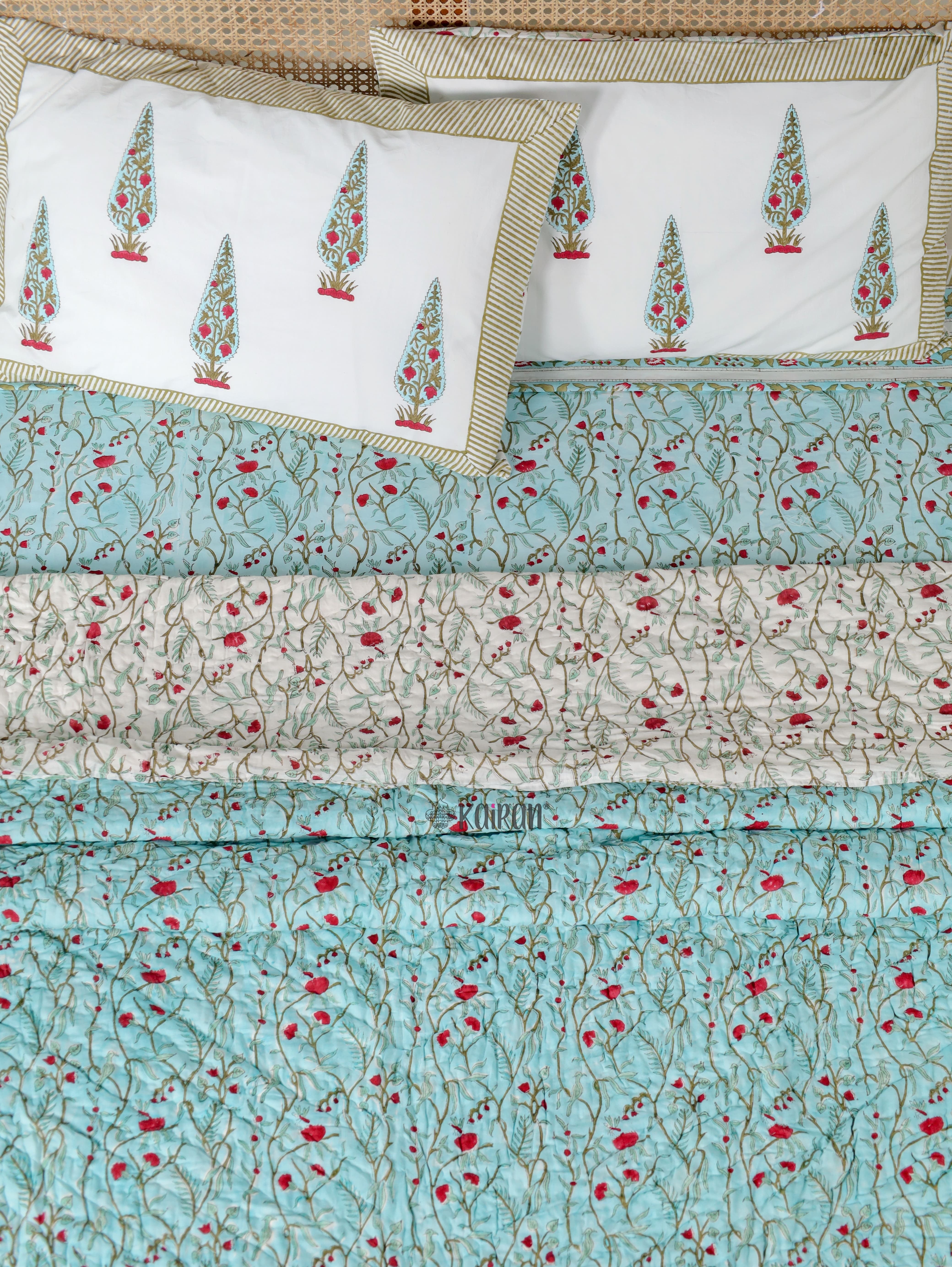 PONDICHERRY HAND BLOCK PRINTED BEDSHEET & PILLOWS