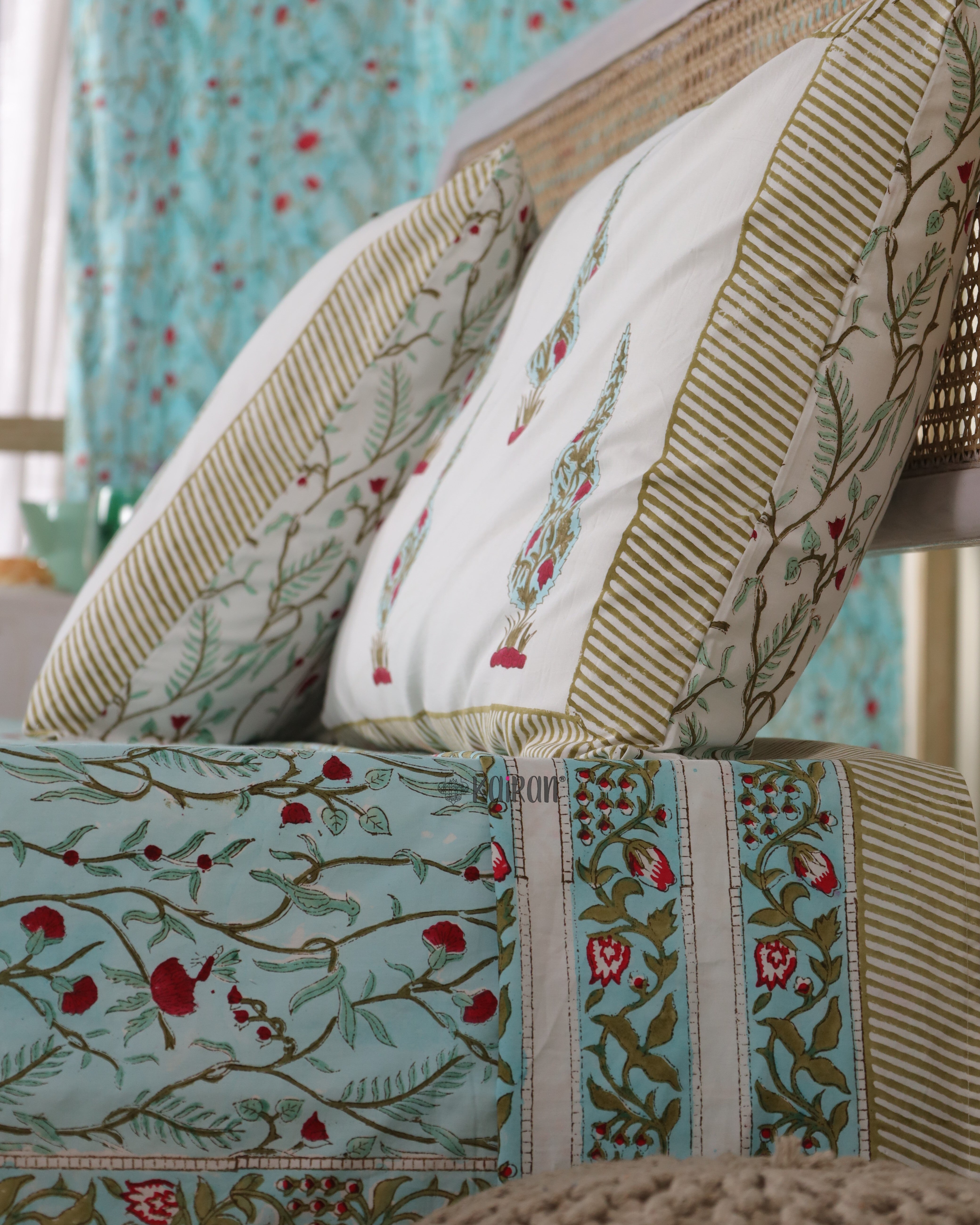 PONDICHERRY HAND BLOCK PRINTED BEDSHEET & PILLOWS