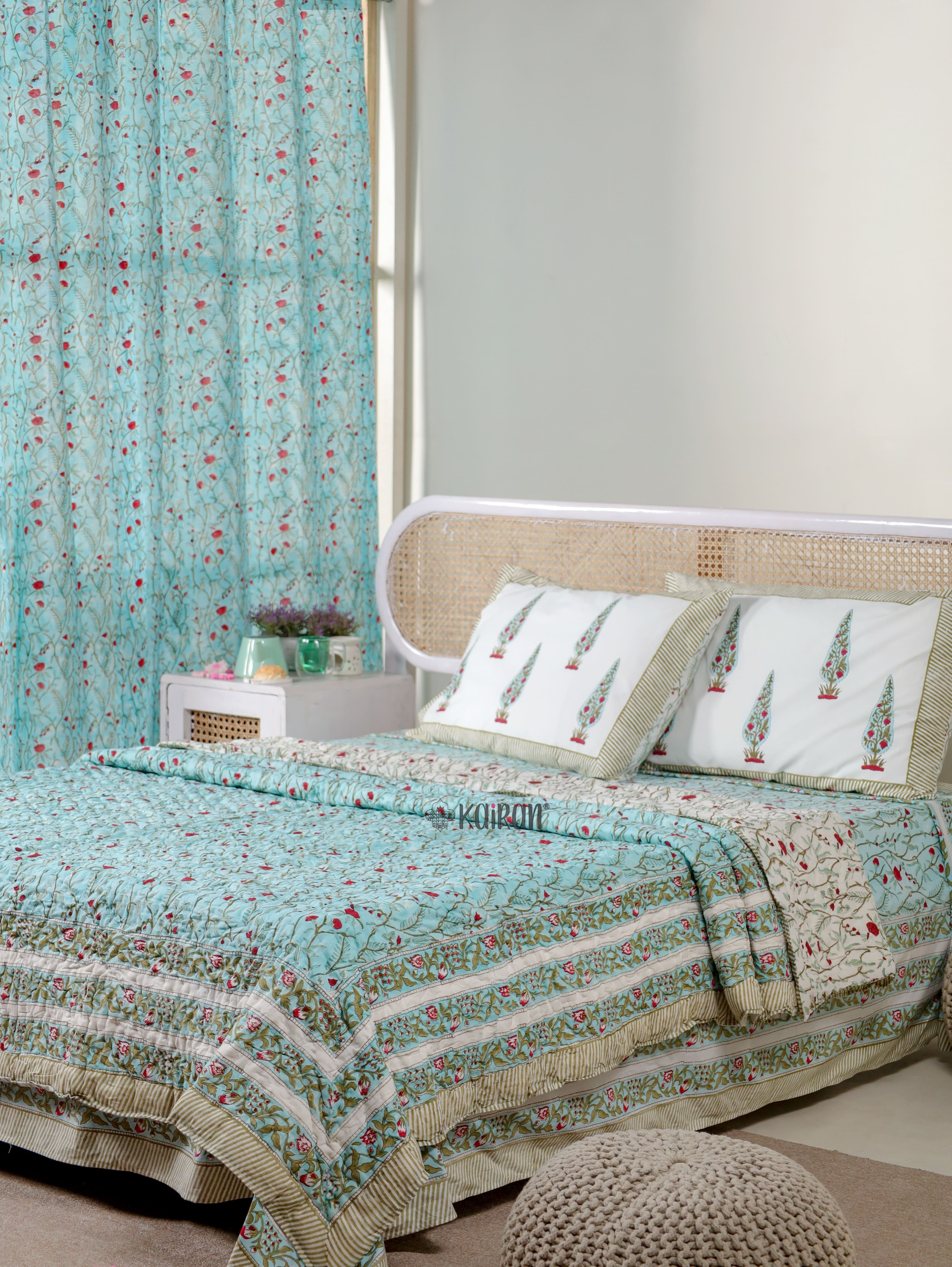 PONDICHERRY HAND BLOCK PRINTED BEDSHEET & PILLOWS