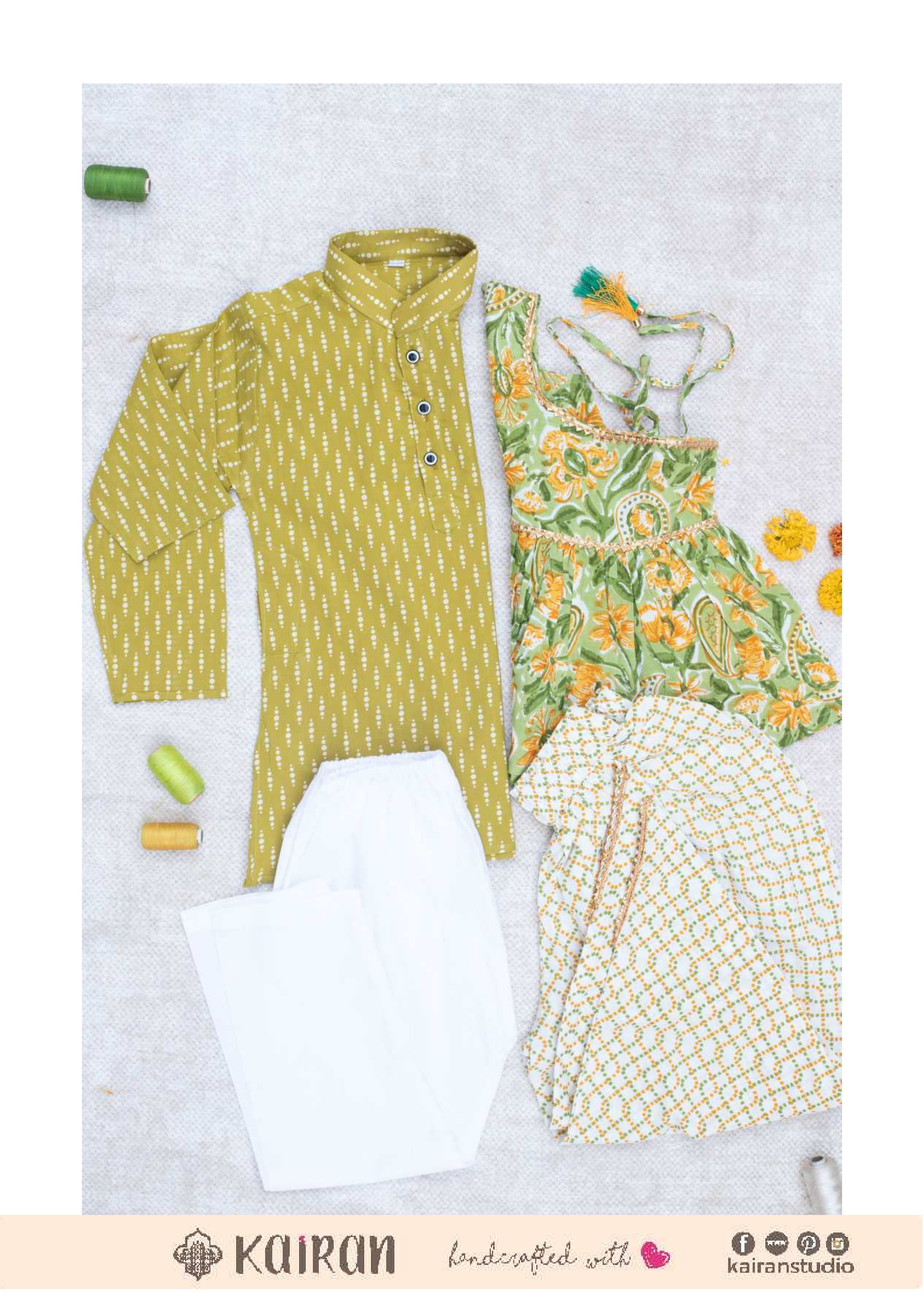 Boys green kurta pyjama set