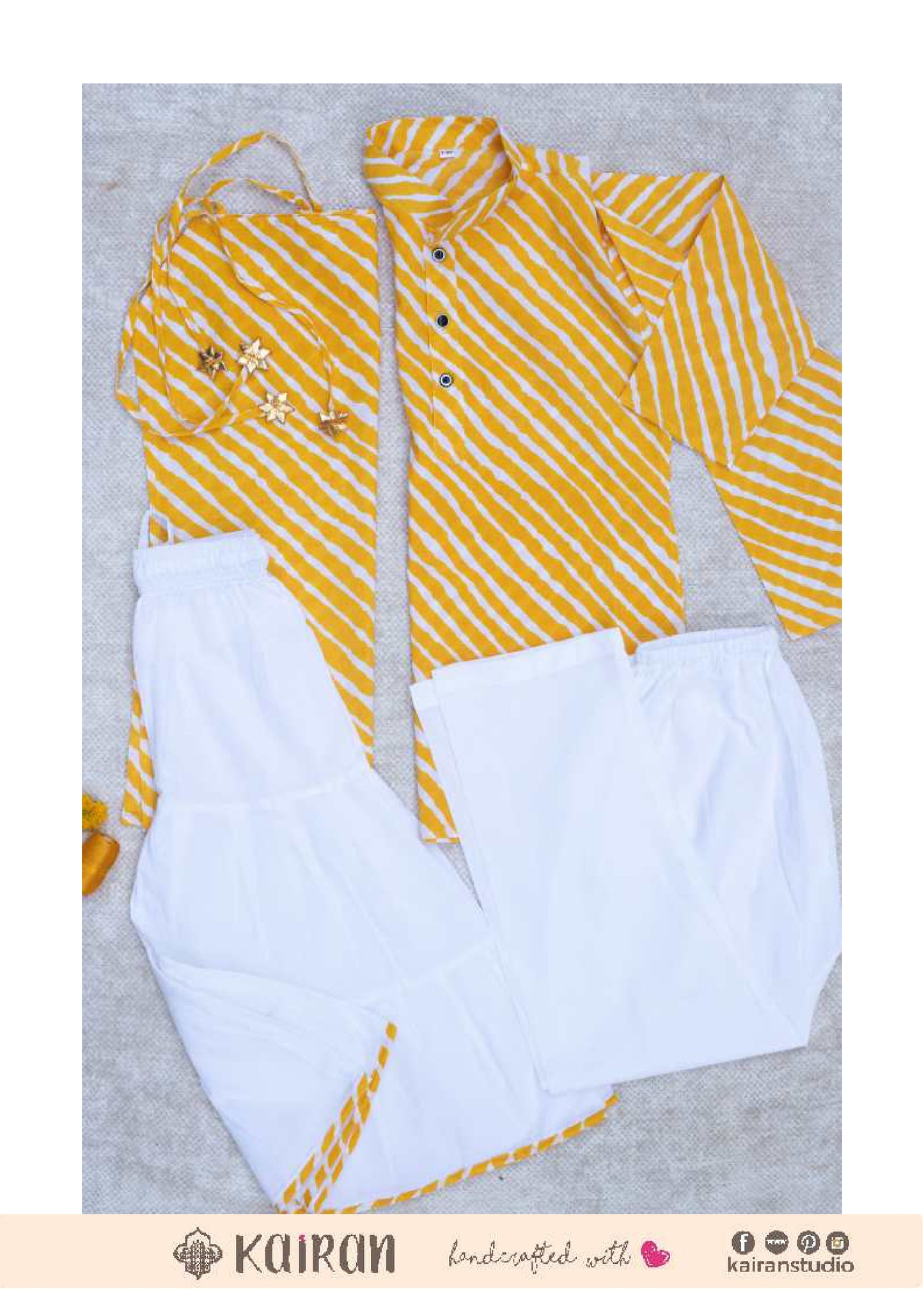 yellow print tie-up kurta with sharara pant