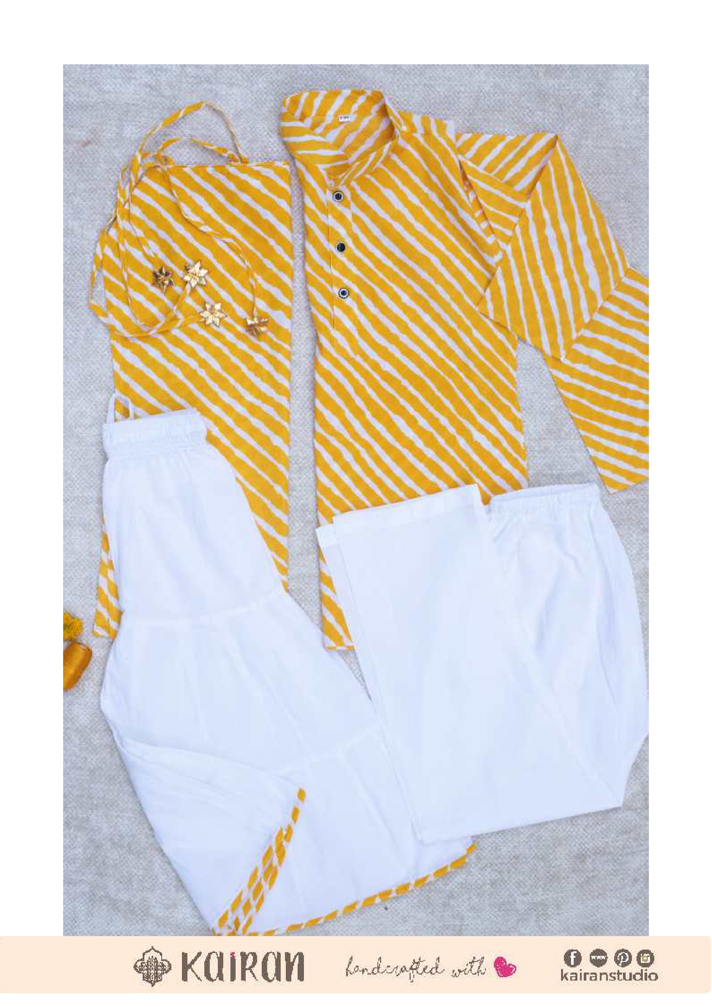 yellow print tie-up kurta with sharara pant