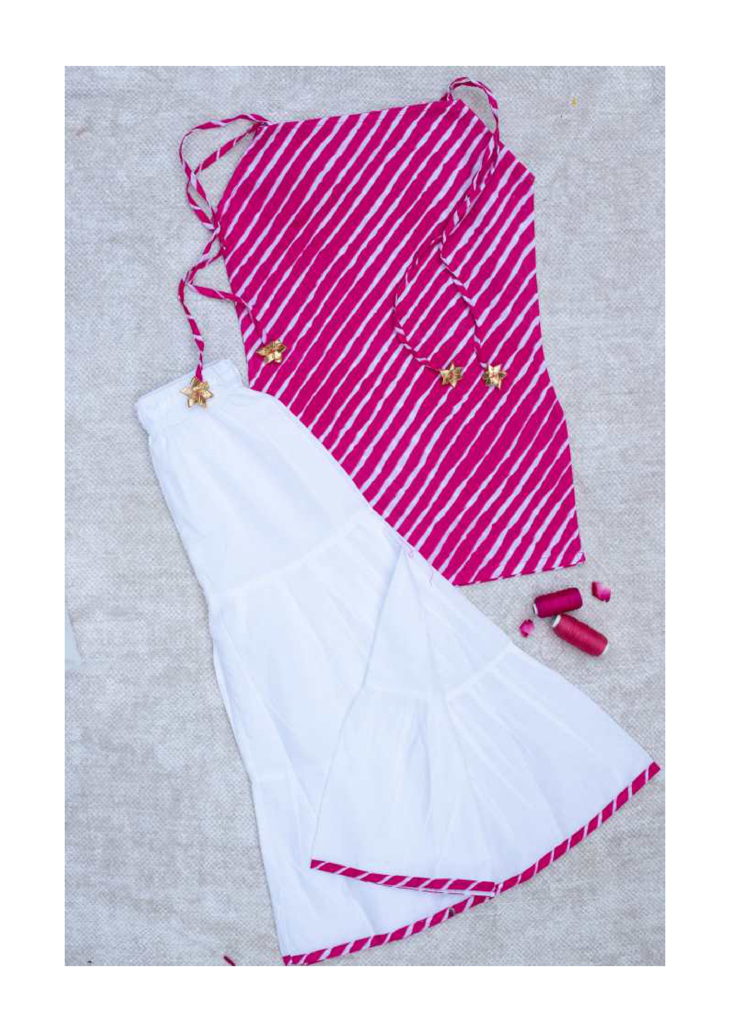 Pink Leheriya print tie-up kurta with sharara pant