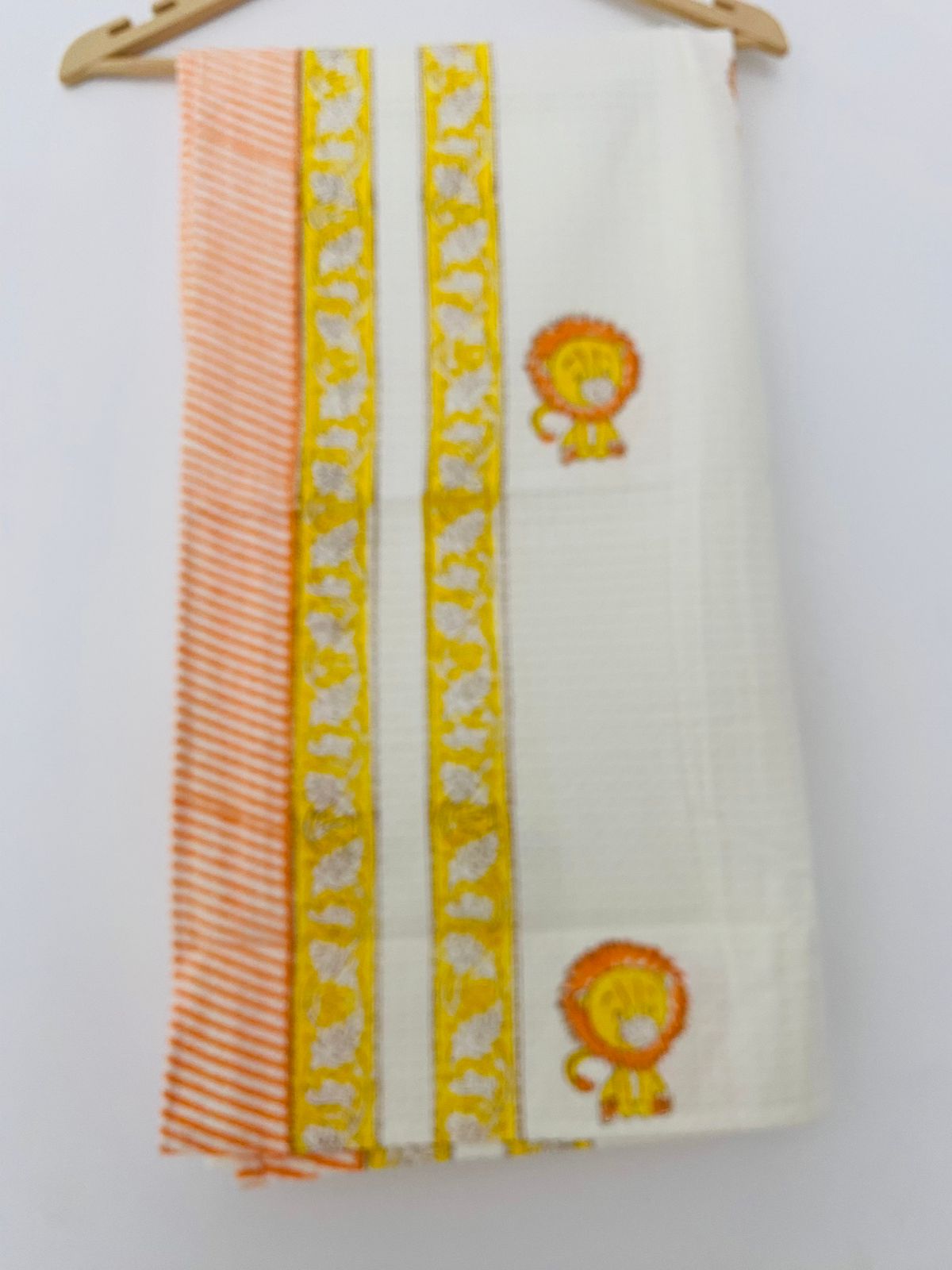 Hand Block Printed Cotton Towel - Lion print