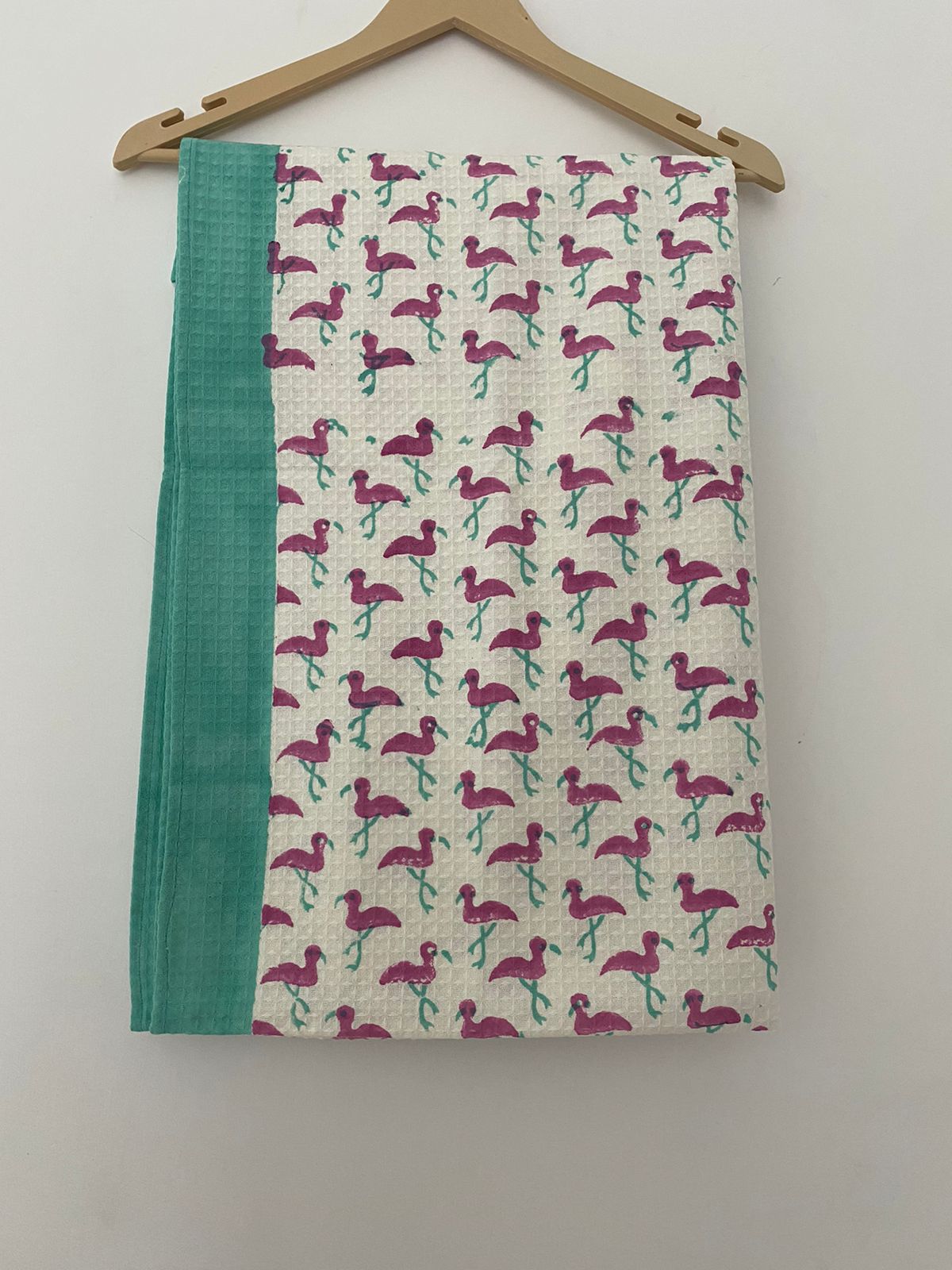 Hand Block Printed Cotton Towel - Flamingo print