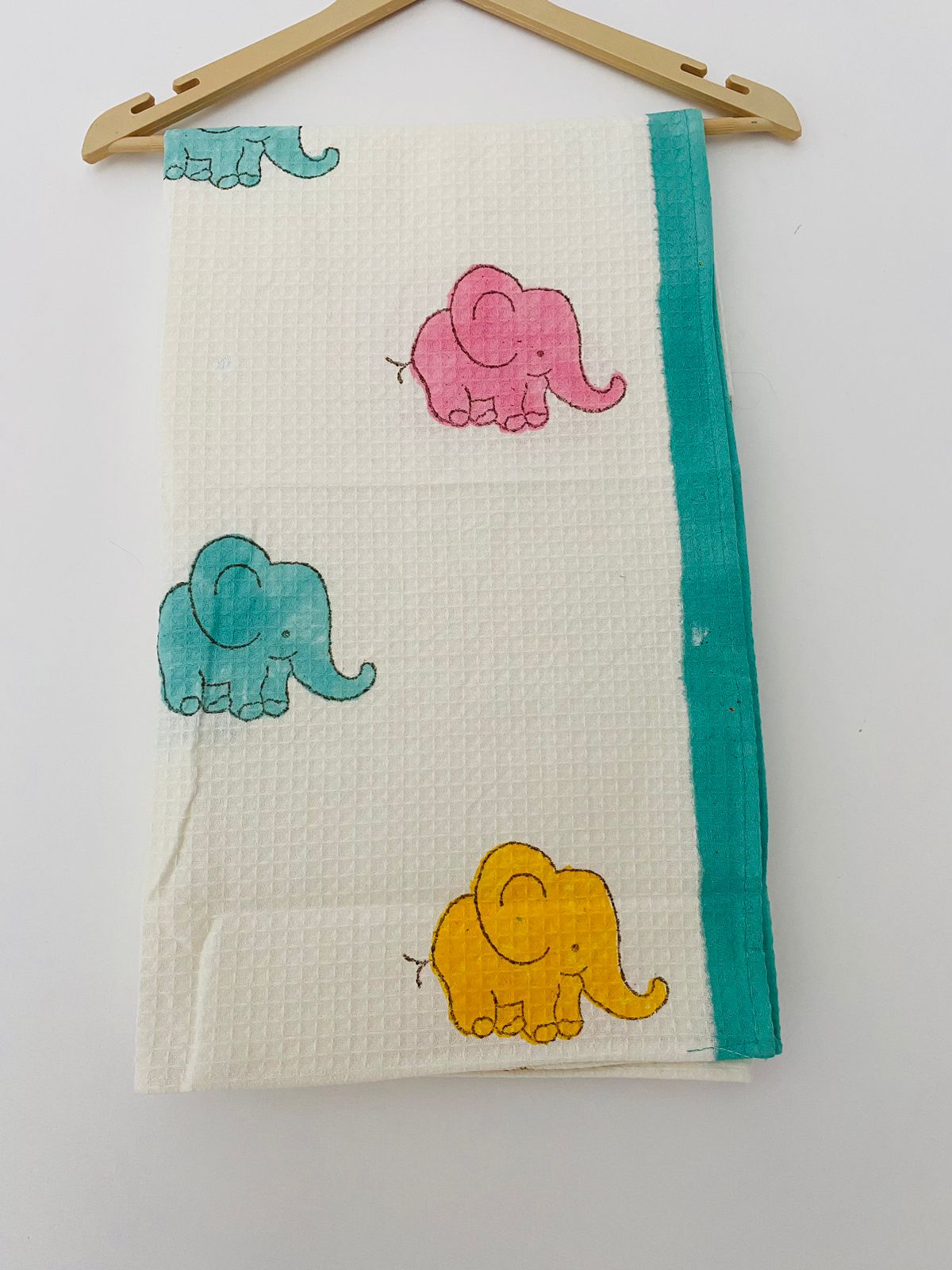 Hand Block Printed Cotton Towel - Baby elephant print