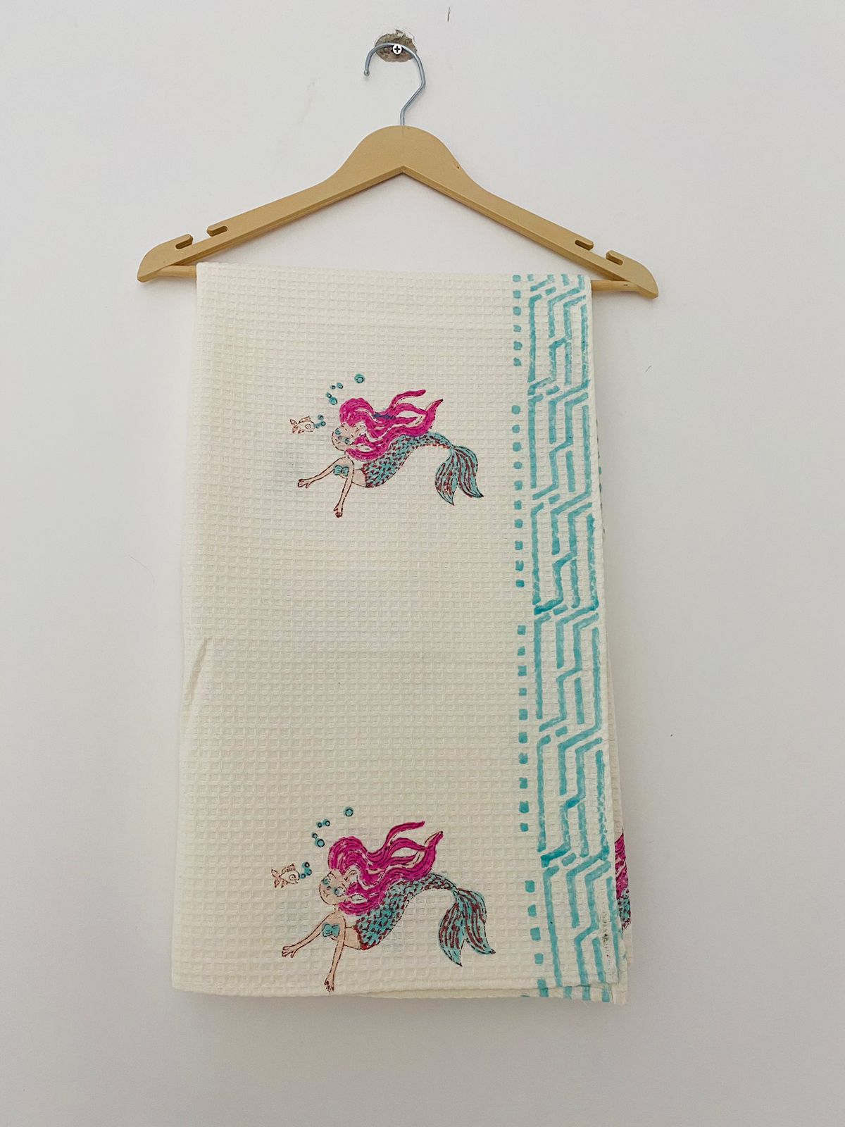 Hand Block Printed Cotton Towel - Mermaid print