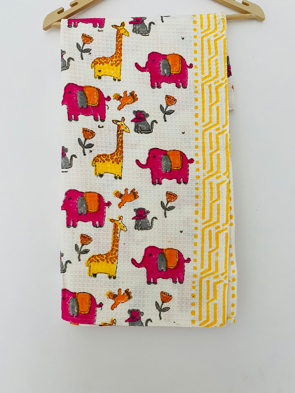 Hand Block Printed Cotton Towel - All animals print