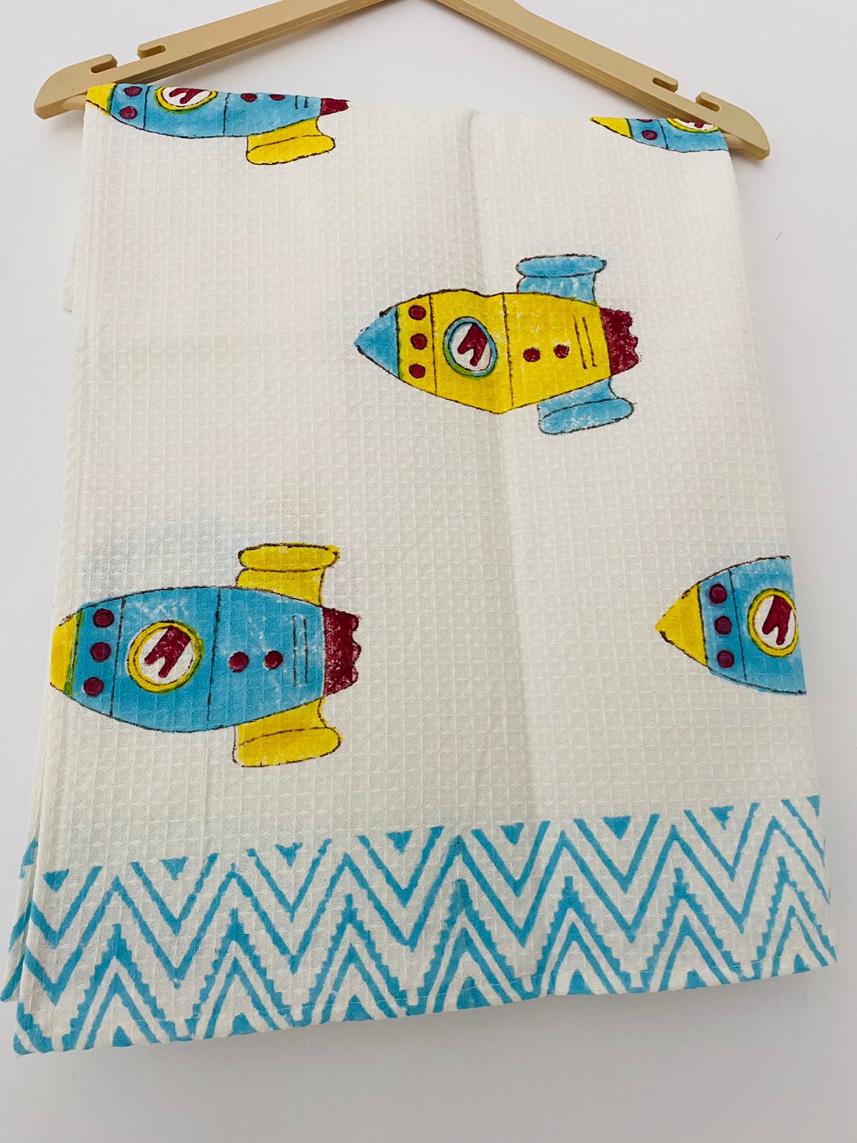 Hand Block Printed Cotton Towel - Rocket print