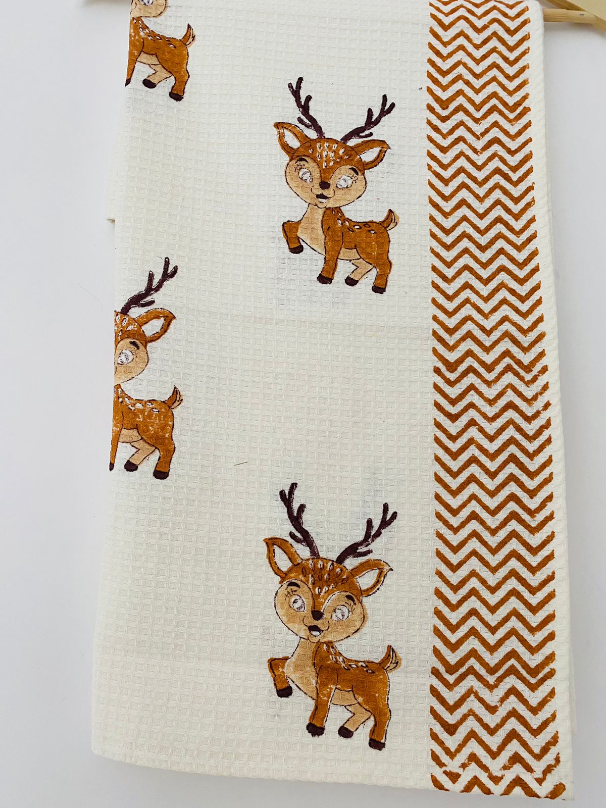 Hand Block Printed Cotton Towel - Deer print