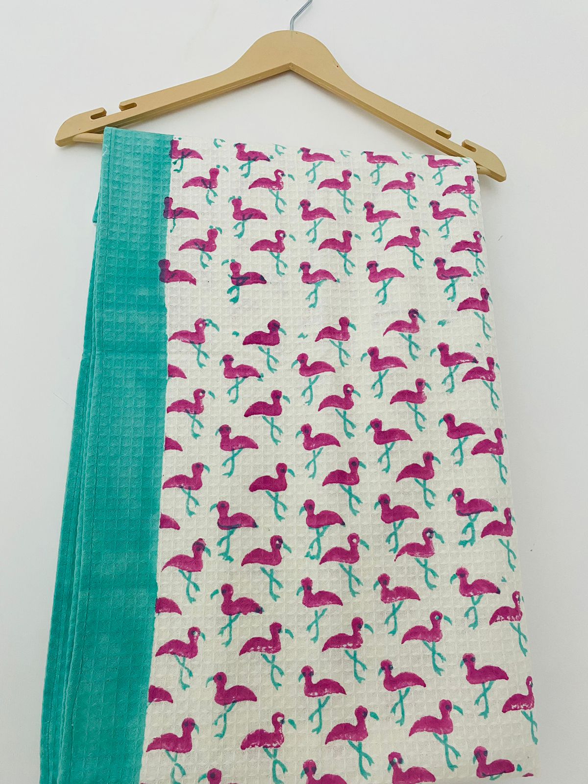 Hand Block Printed Cotton Towel - Flamingo print