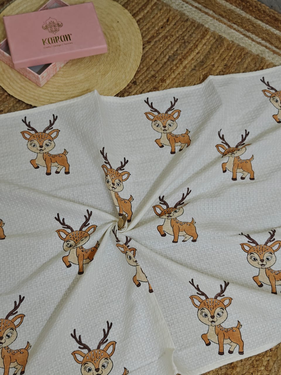 Hand Block Printed Cotton Towel - Deer print