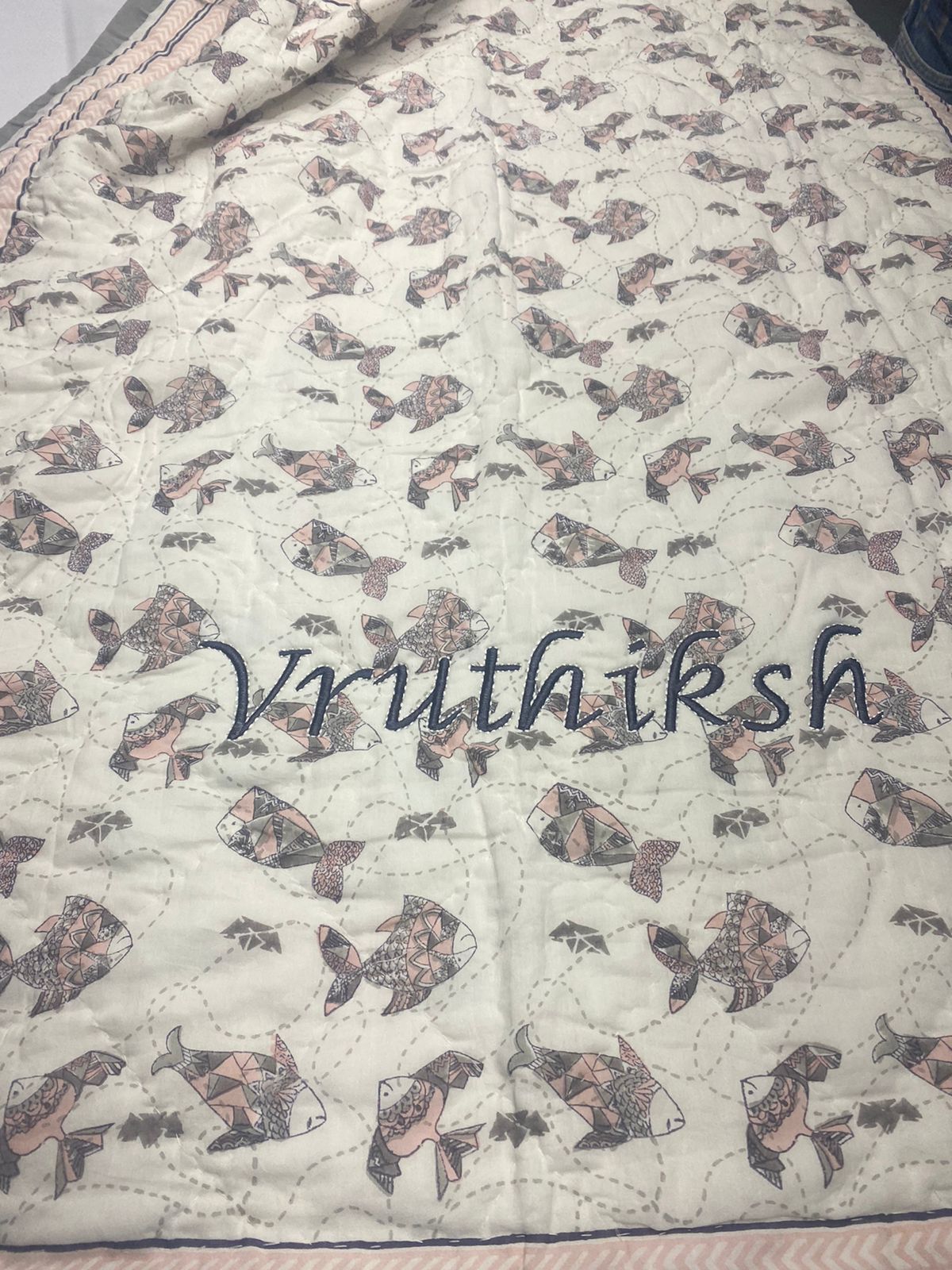 Machali Aur Naav- Hand Block Print Reversible Jaipuri Single & Double Cotton Quilt