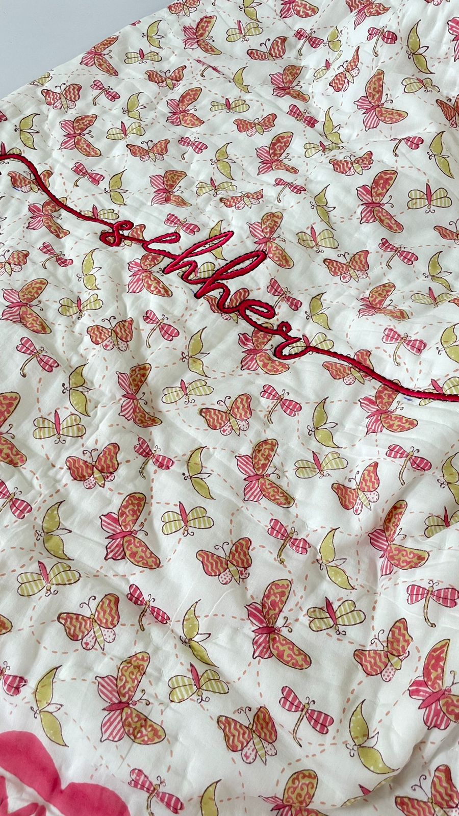The Colorful Wings – Hand Block Print Reversible Cotton Quilt for Kids
