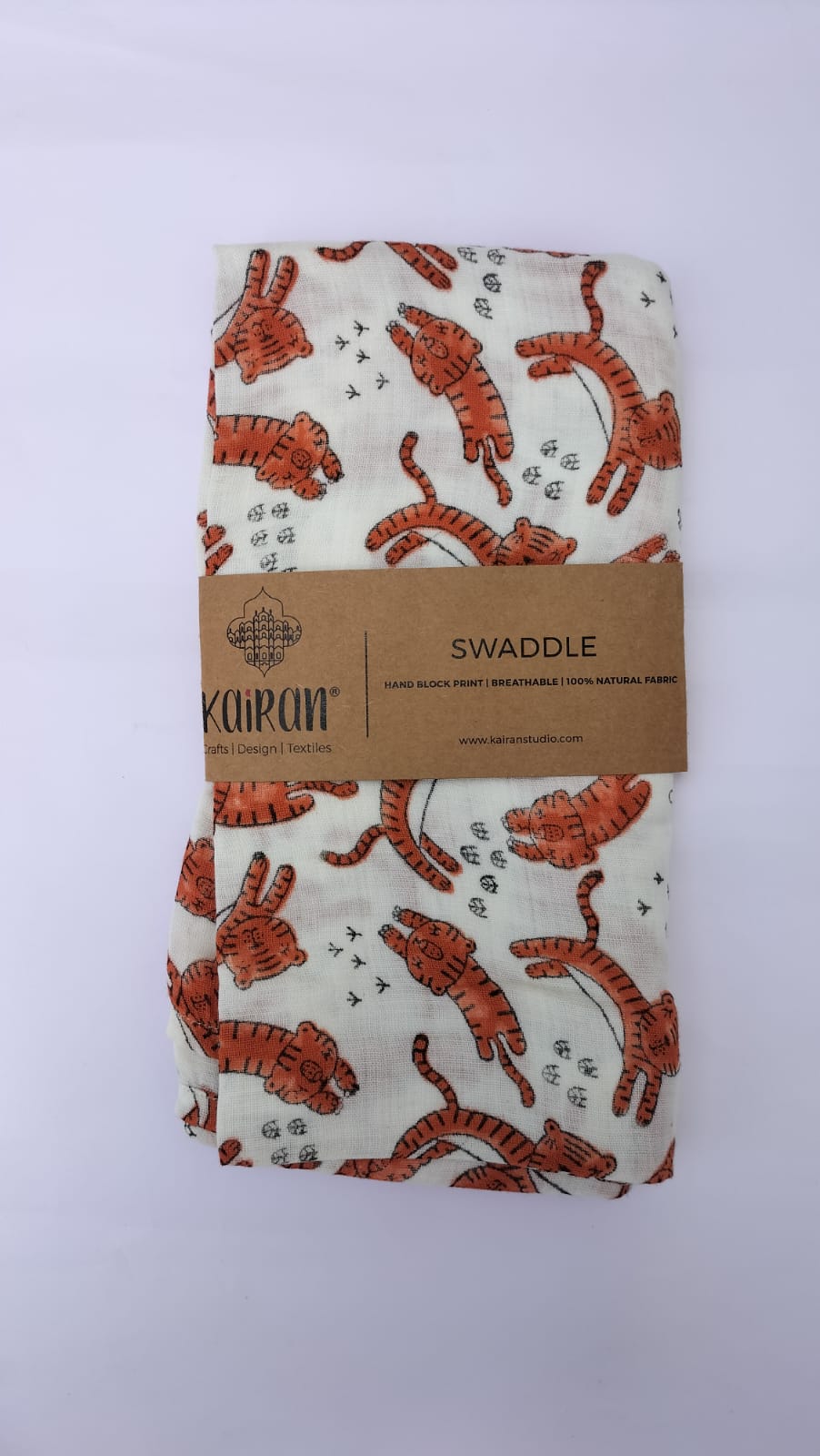White tiger - Hand Block Printed Cotton Muslin Swaddle