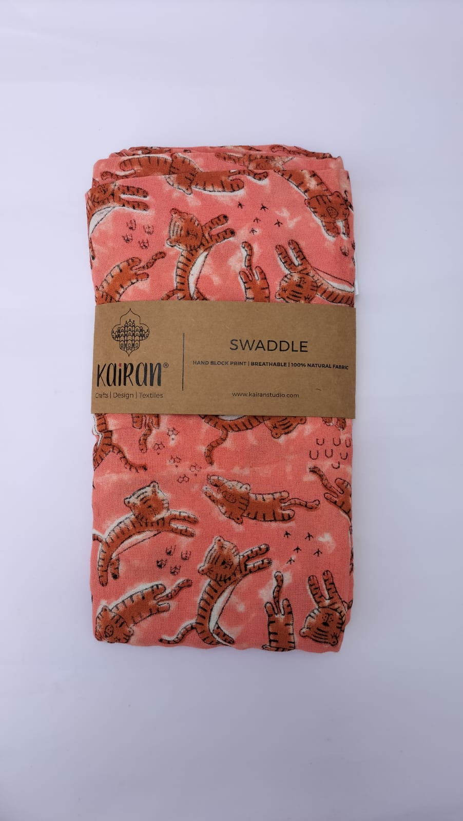 Pink tiger - Hand Block Printed Cotton Muslin Swaddle