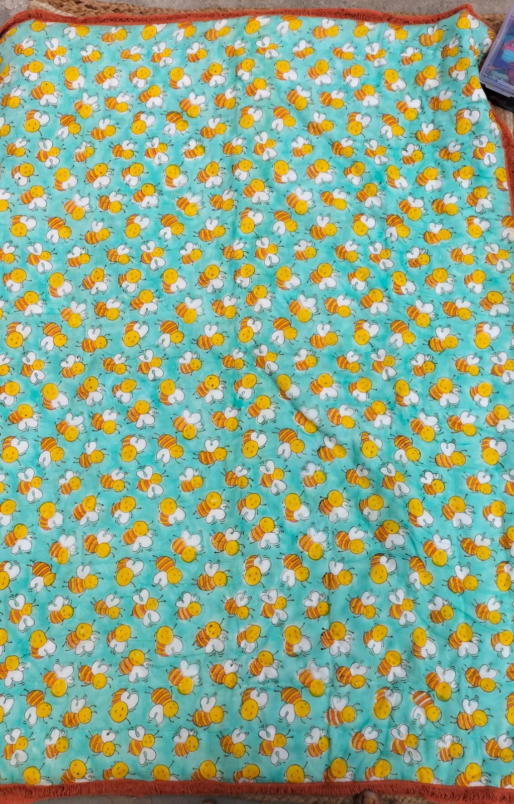 Honey Bees – Hand Block Print Reversible Cotton Quilt for Kids