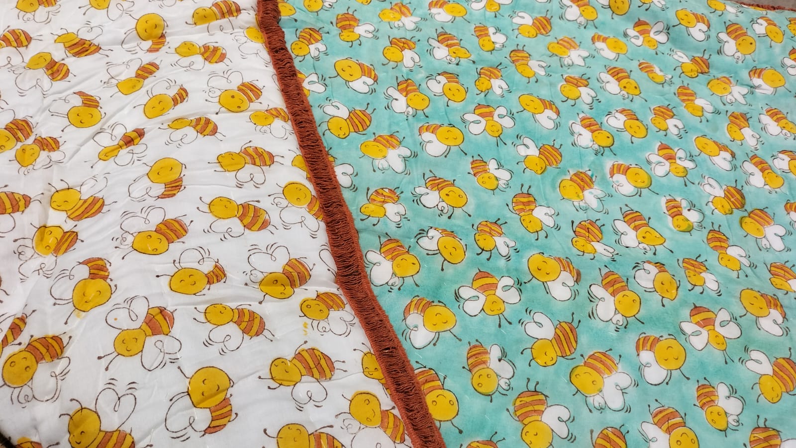 Honey Bees – Hand Block Print Reversible Cotton Quilt for Kids
