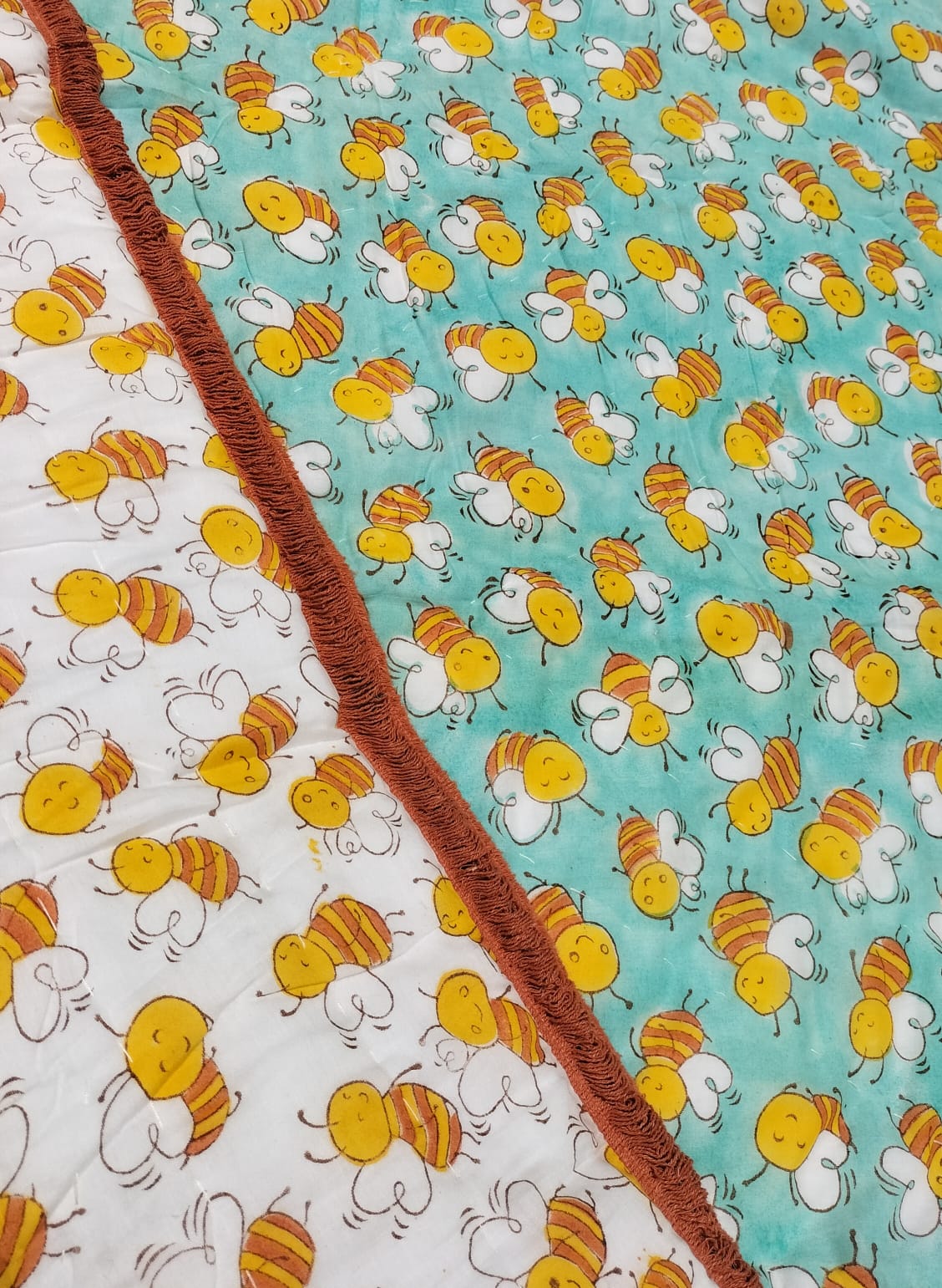 Honey Bees – Hand Block Print Reversible Cotton Quilt for Kids