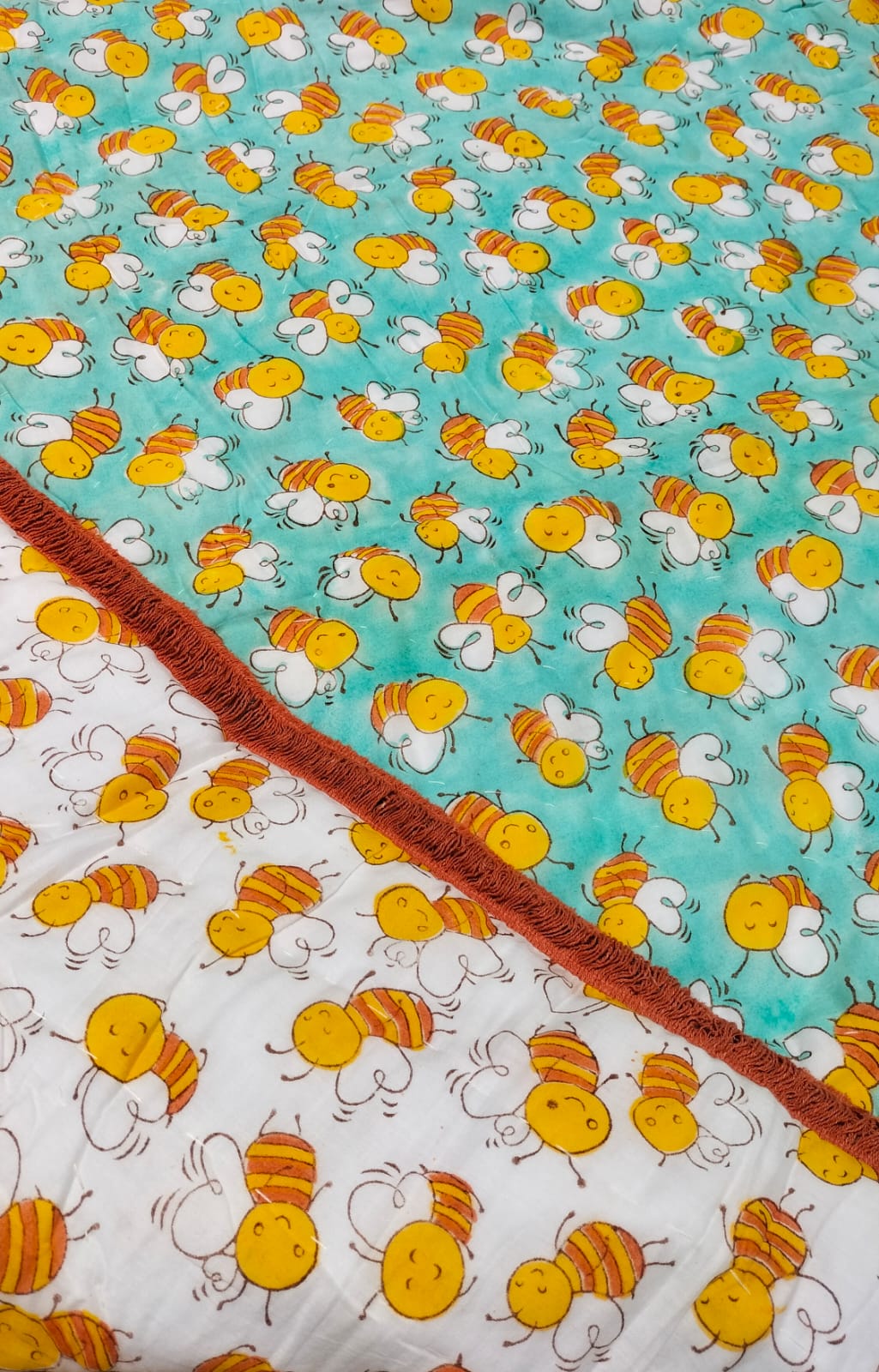 Honey Bees – Hand Block Print Reversible Cotton Quilt for Kids
