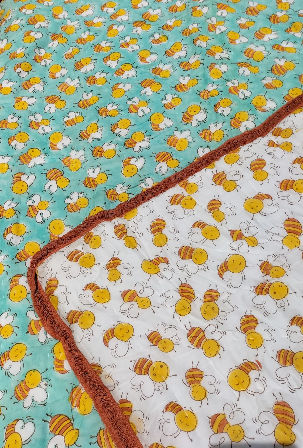 Honey Bees – Hand Block Print Reversible Cotton Quilt for Kids