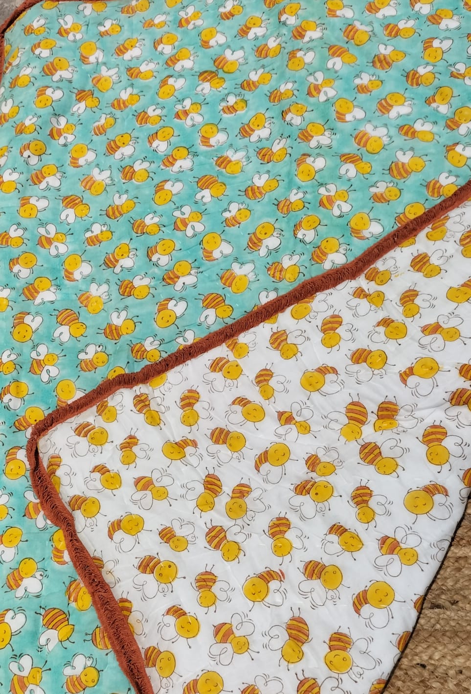 Honey Bees – Hand Block Print Reversible Cotton Quilt for Kids