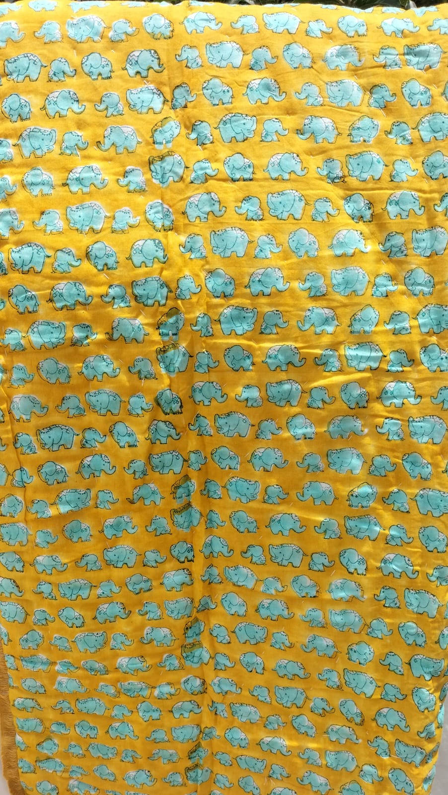 Turquoise blue Elephant – Hand Block Print Reversible Cotton Quilt for Kids