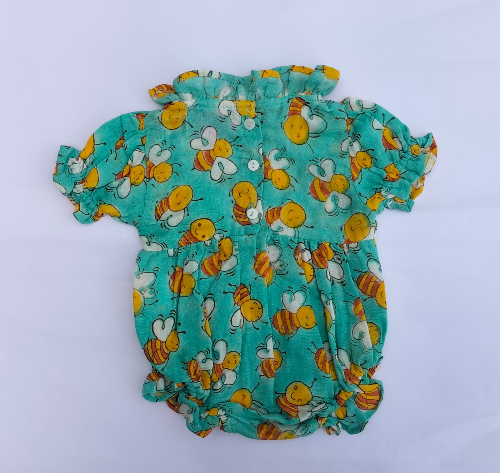 NEW BORN BABY GIRL BEES PRINT MUSLIN ROMPER