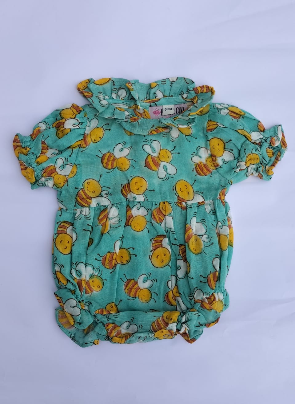 NEW BORN BABY GIRL BEES PRINT MUSLIN ROMPER