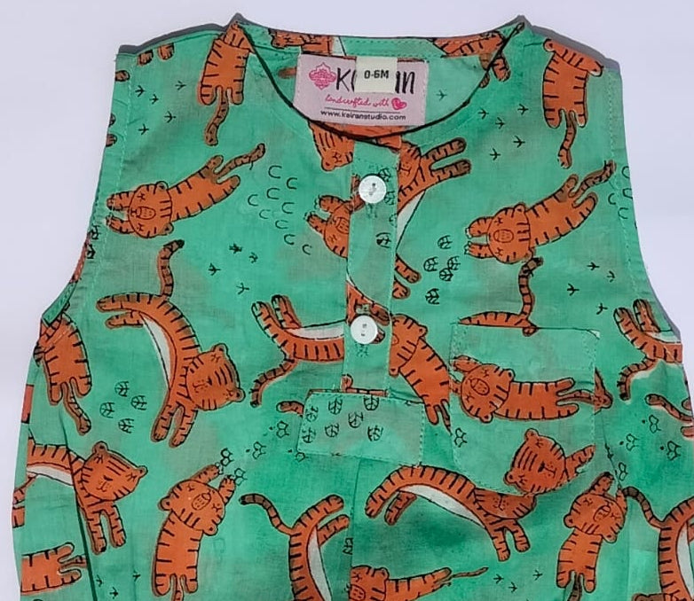 NEW BORN BABY BOY TIGER PRINT ROMPER