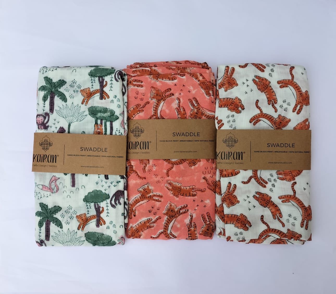 White tiger - Hand Block Printed Cotton Muslin Swaddle