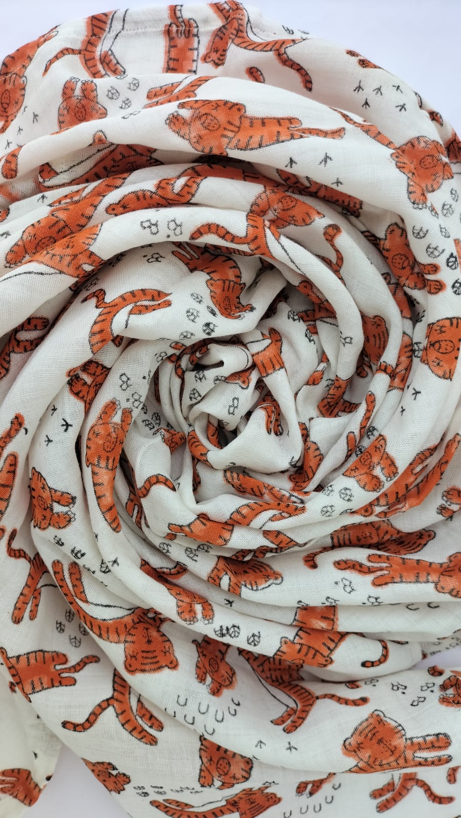 White tiger - Hand Block Printed Cotton Muslin Swaddle