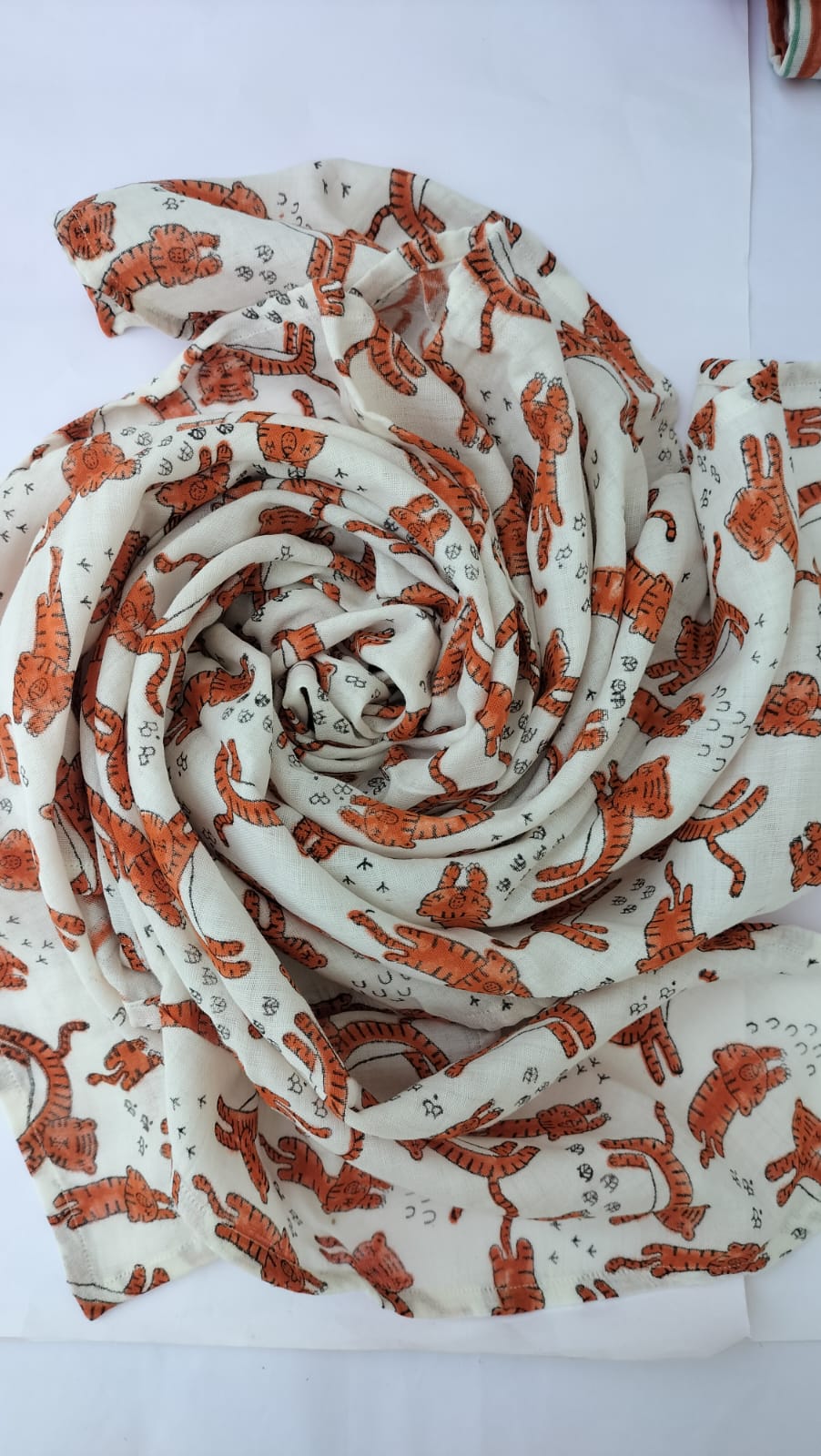 White tiger - Hand Block Printed Cotton Muslin Swaddle