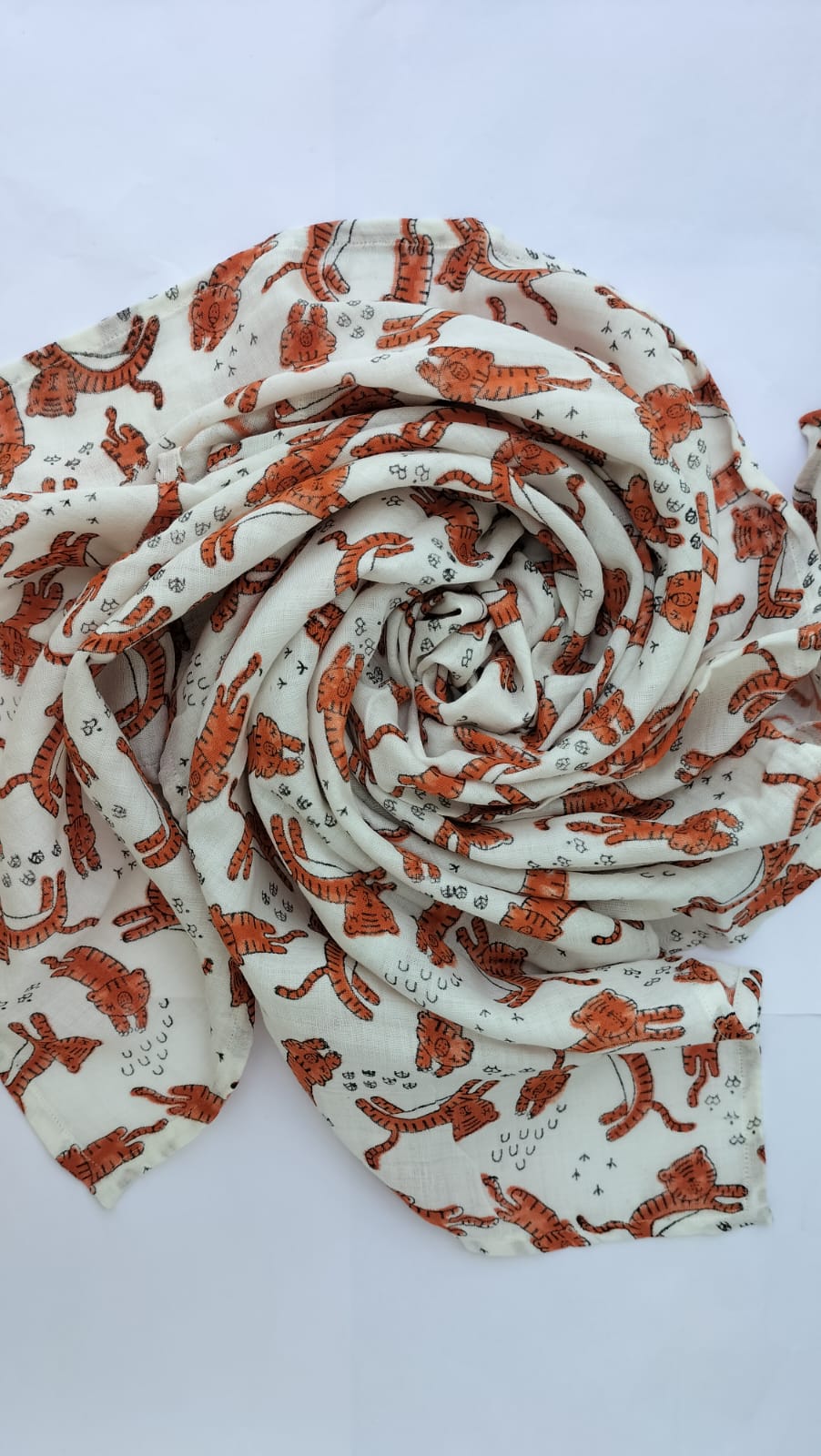 White tiger - Hand Block Printed Cotton Muslin Swaddle