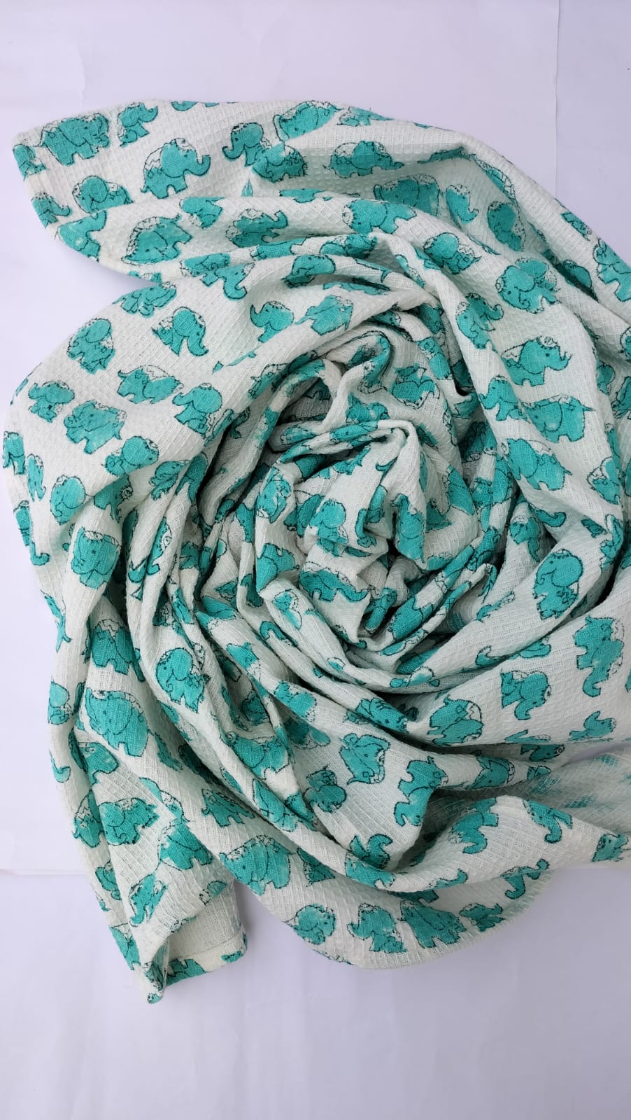 Turquoise Elephant - Hand Block Printed Cotton Towel