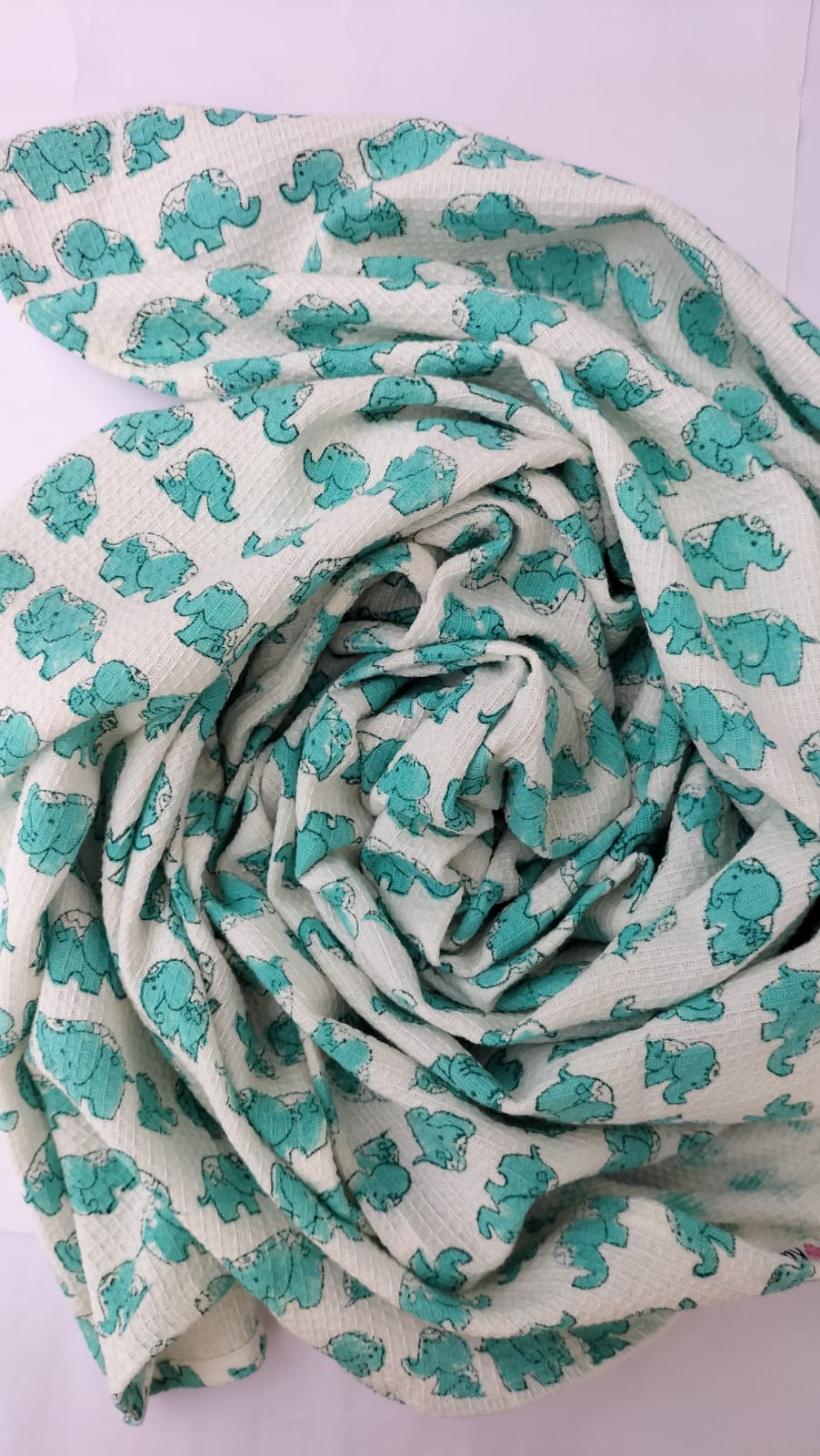 Turquoise Elephant - Hand Block Printed Cotton Towel