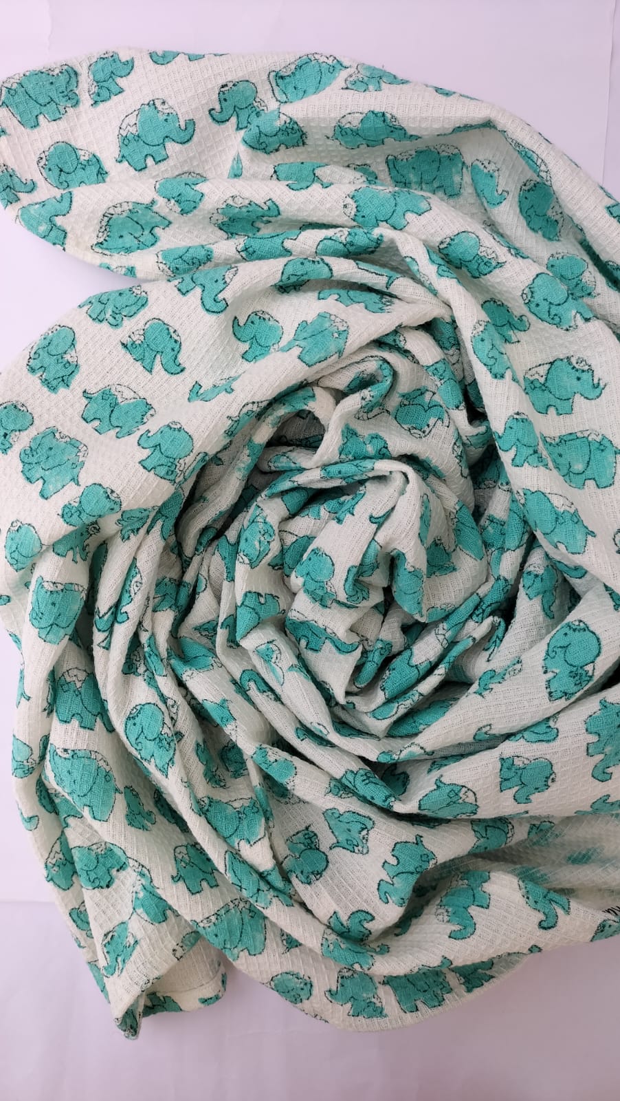 Turquoise Elephant - Hand Block Printed Cotton Towel