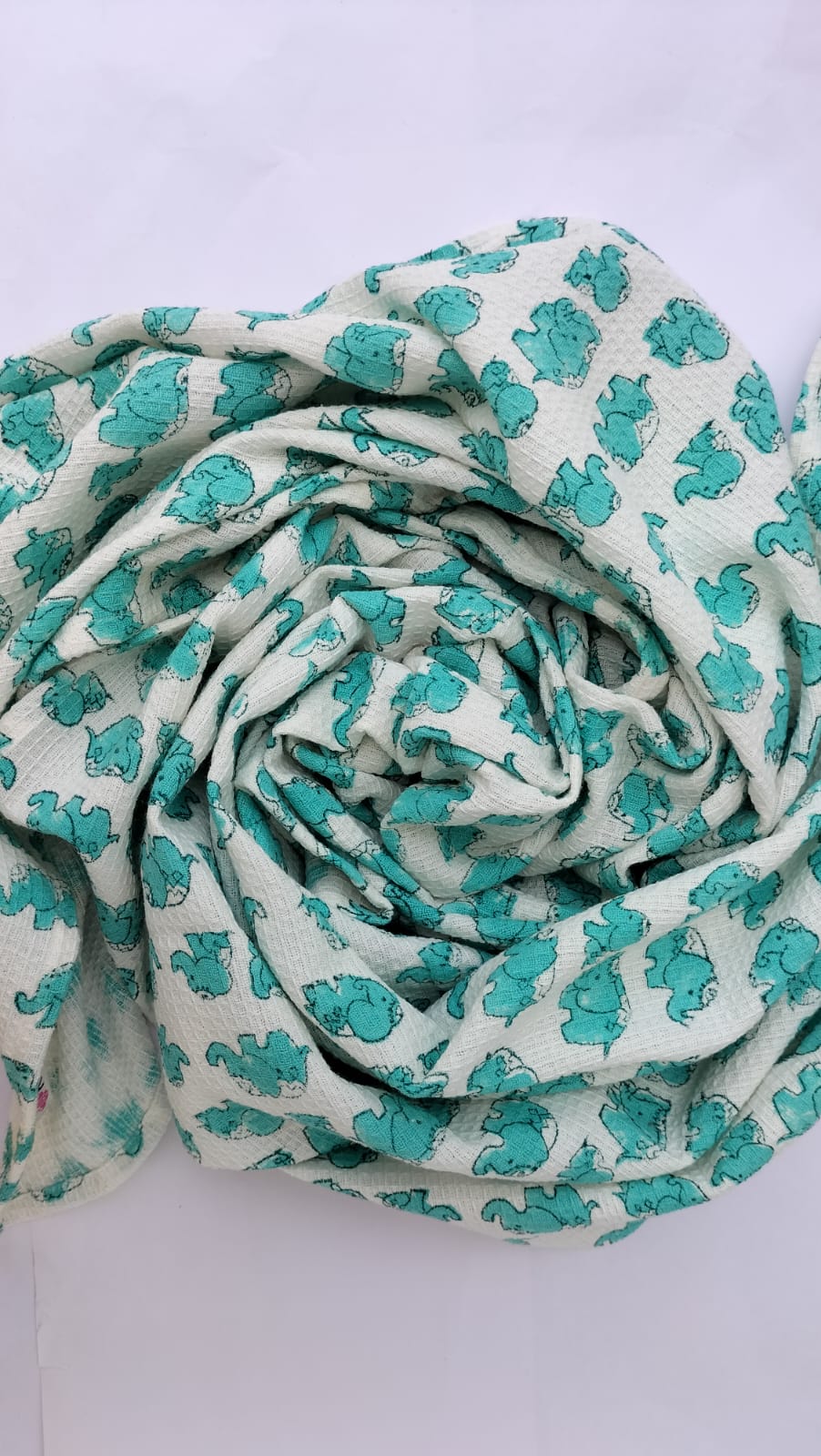 Turquoise Elephant - Hand Block Printed Cotton Towel