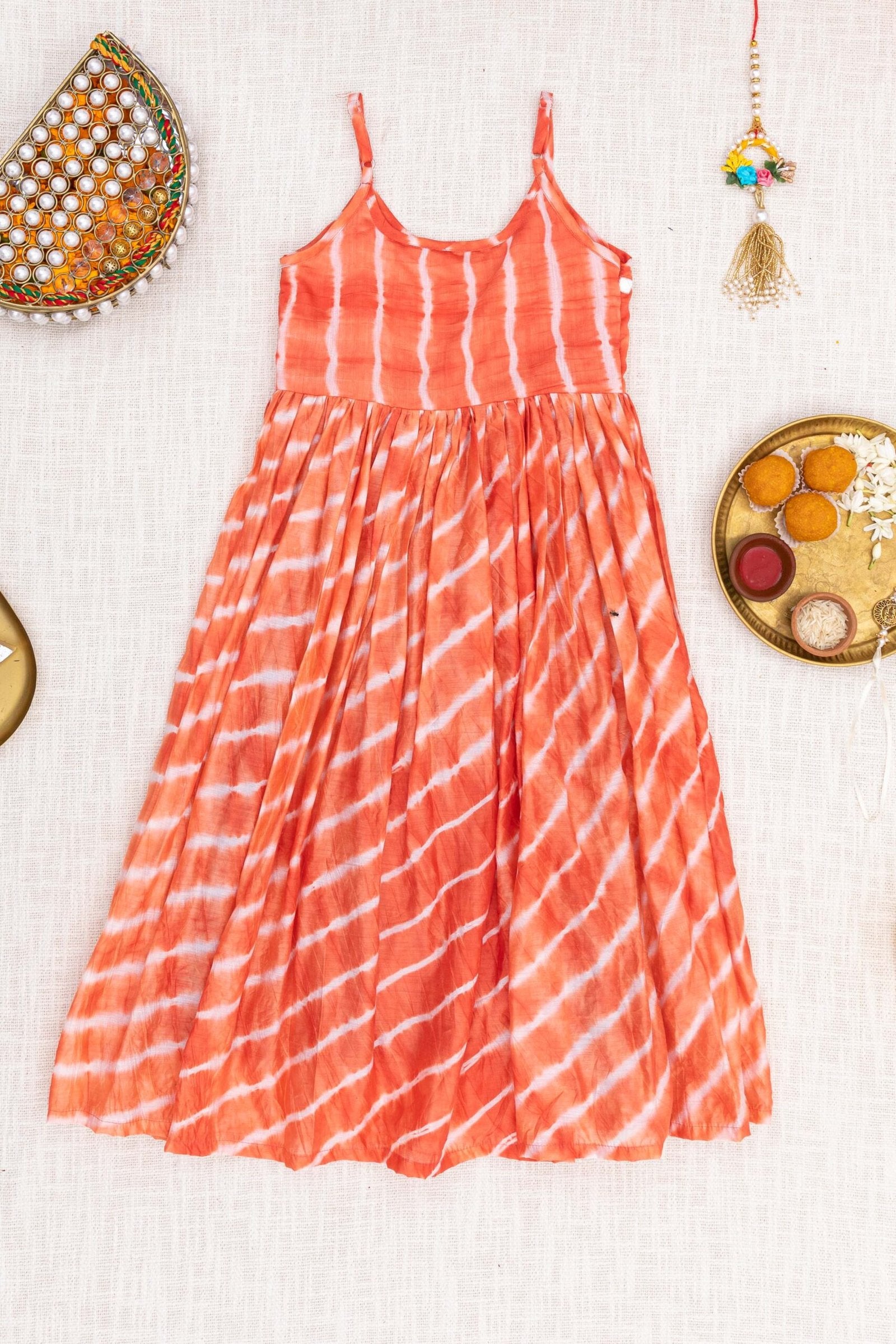 TANGERINE Gown with Frill Dupatta