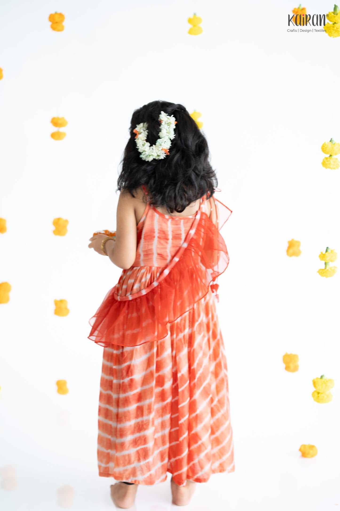 TANGERINE Gown with Frill Dupatta