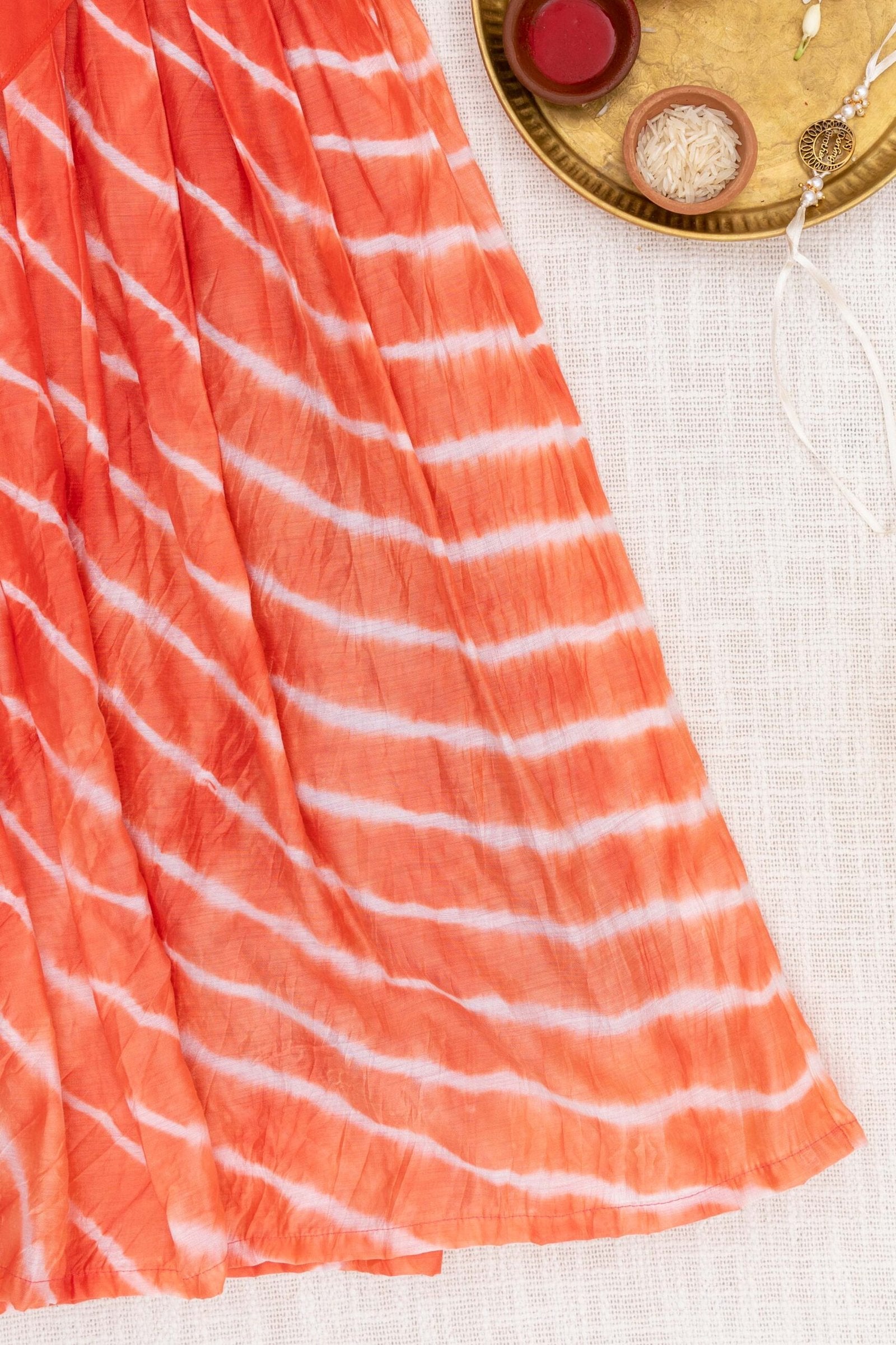 TANGERINE Gown with Frill Dupatta