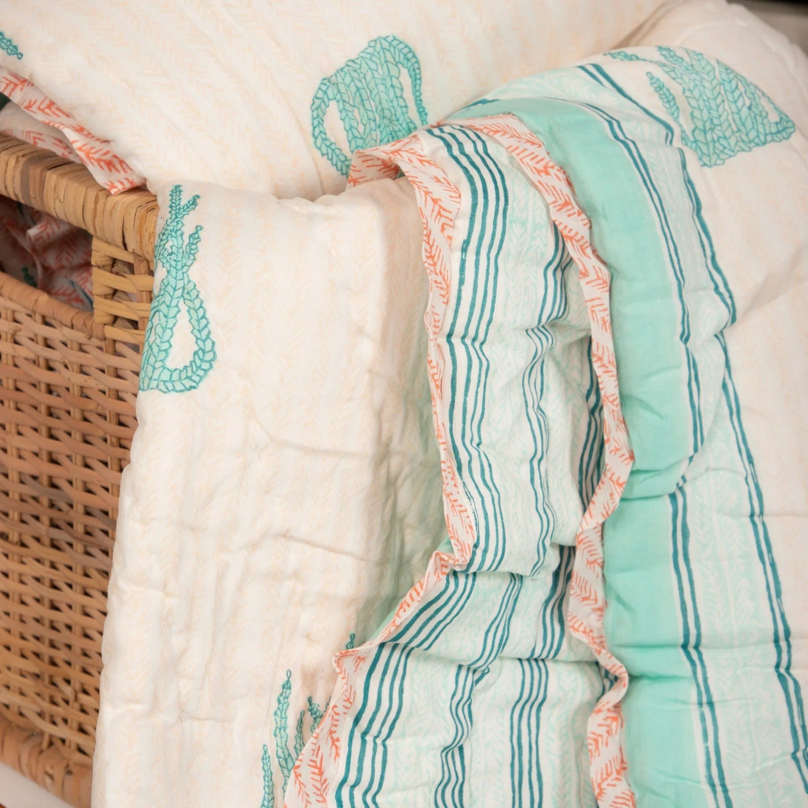 The Seahorse- Hand Block Print Reversible Cotton Quilt