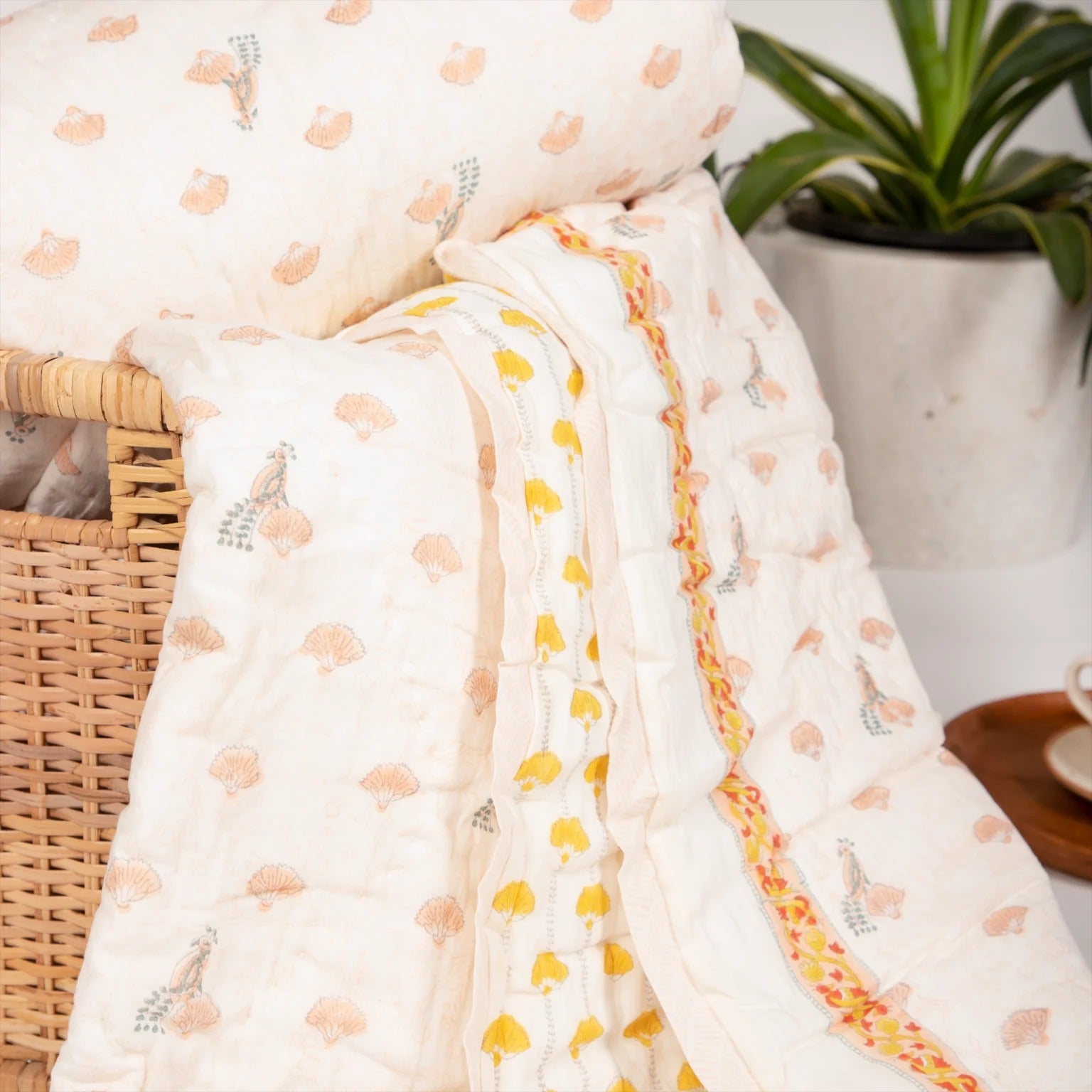 The Chirping Birds- Hand Block Print Reversible Cotton Quilt