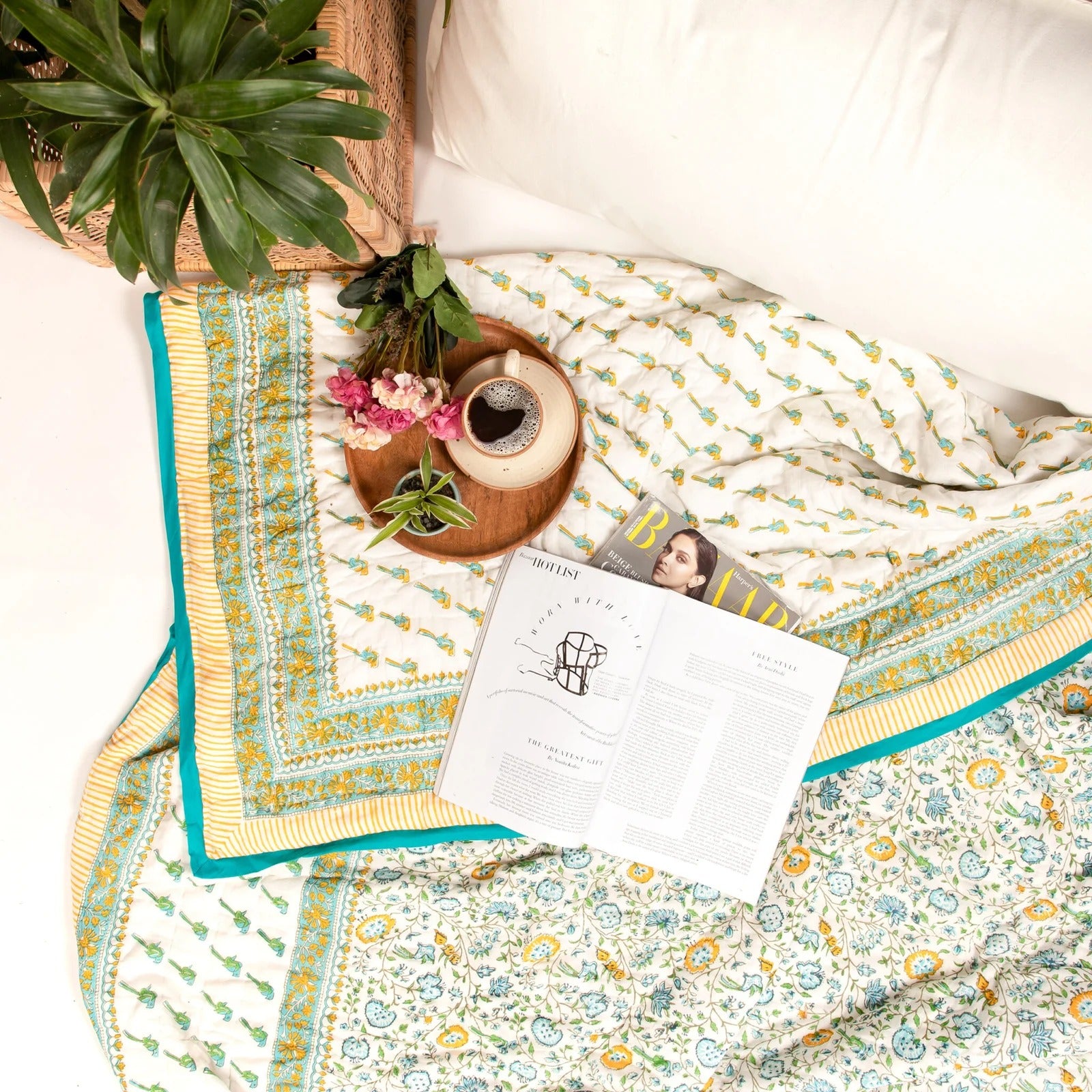 Abstract Summer- Hand Block Print Reversible Jaipuri Cotton Quilt