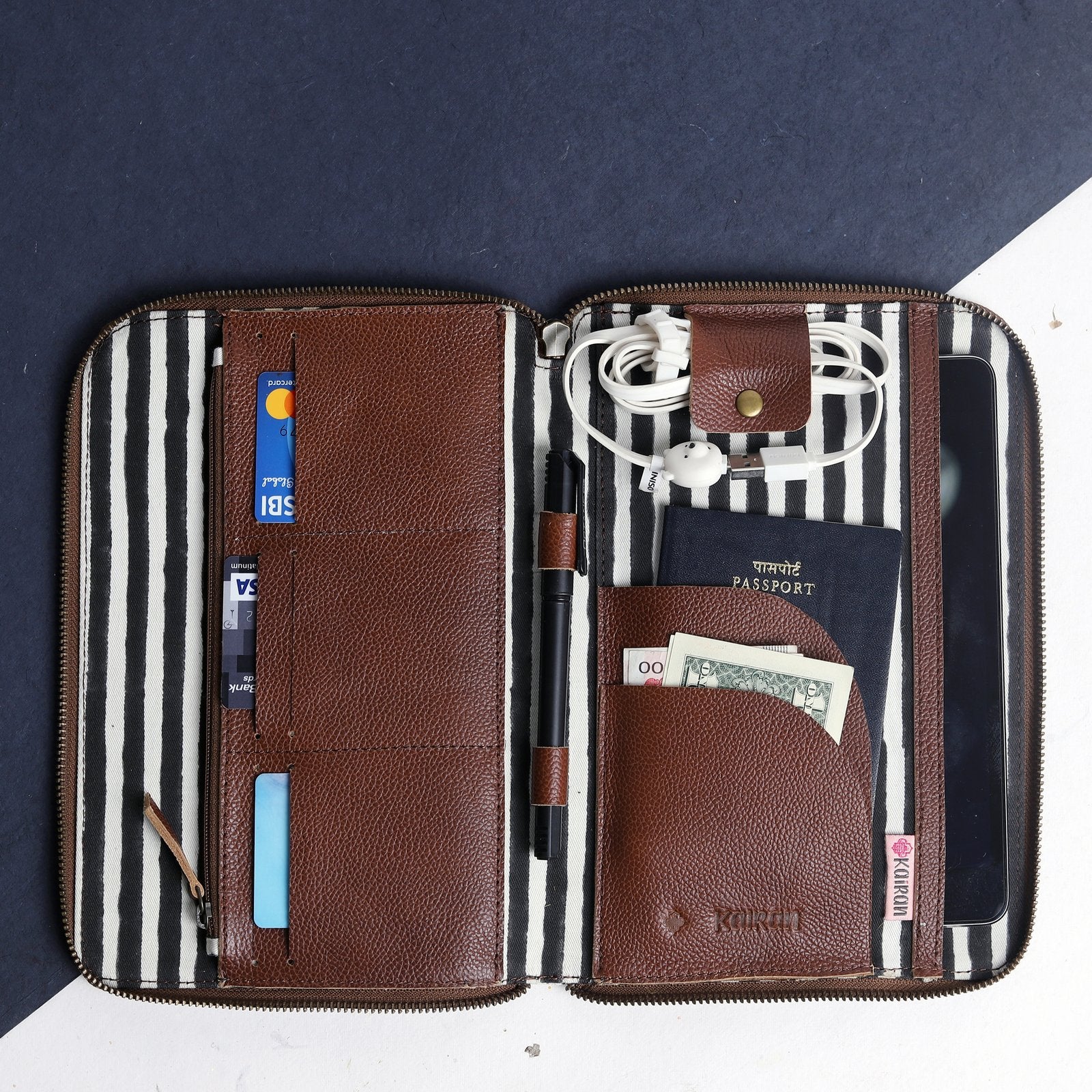 Grey-White Handcrafted - Meraki Travel Wallet