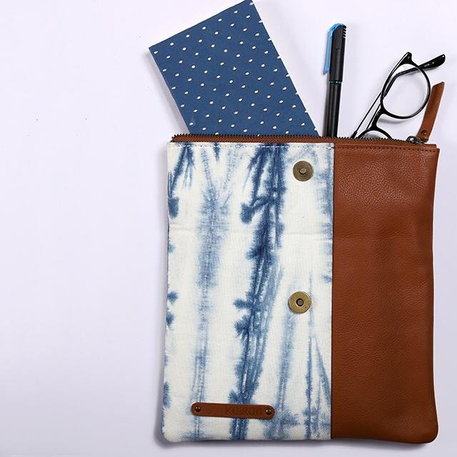 White-Blue Handcrafted- Meraki Envelope Clutch