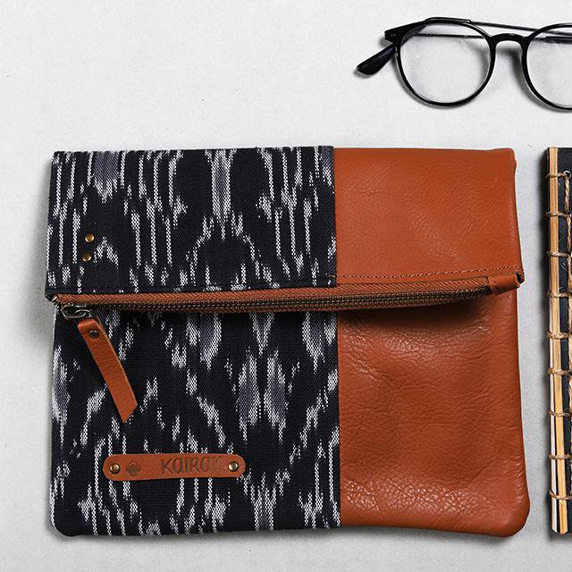 Black-White Handcrafted-  Meraki Envelope Clutch