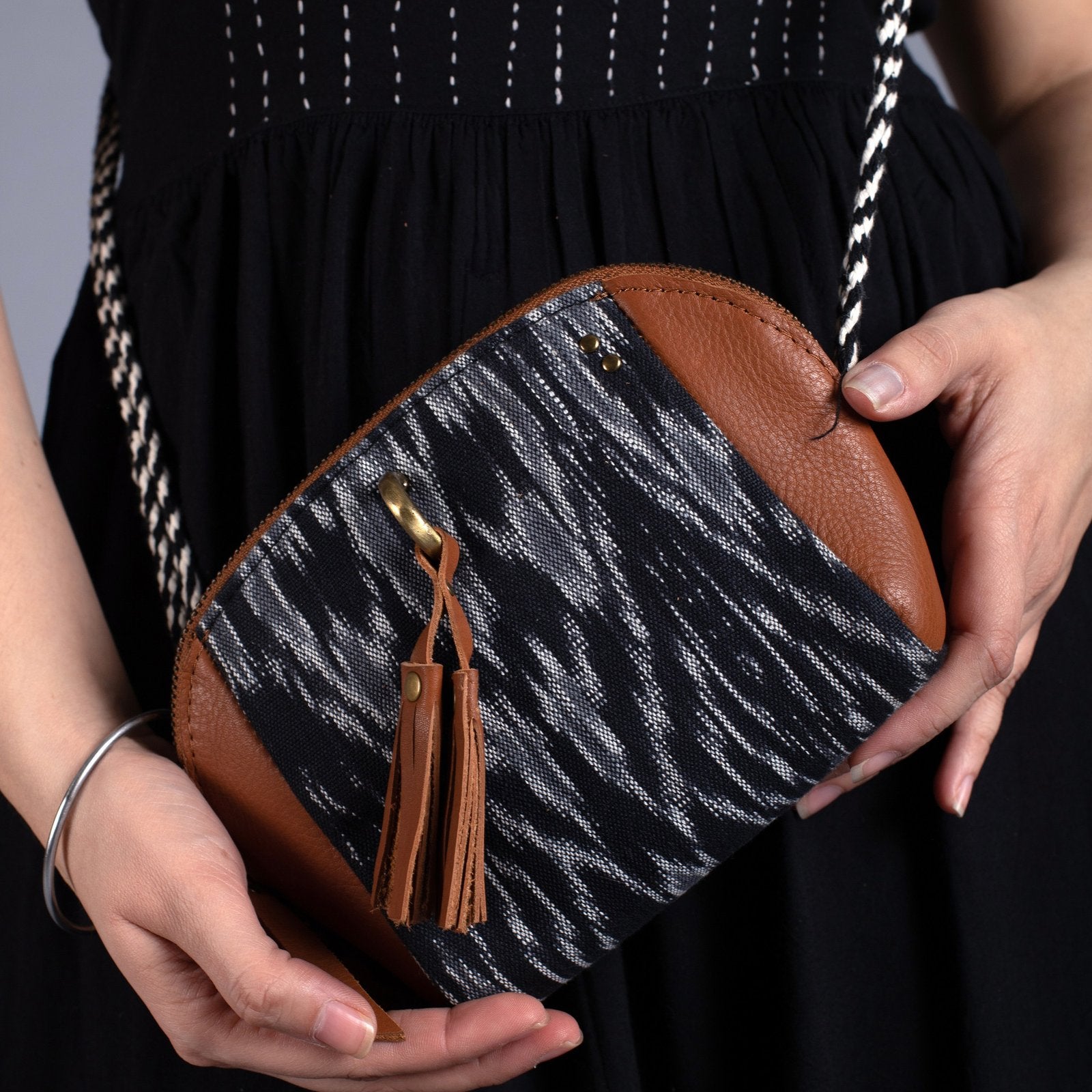 Black-White Handcrafted-  Meraki Shoulder Bag