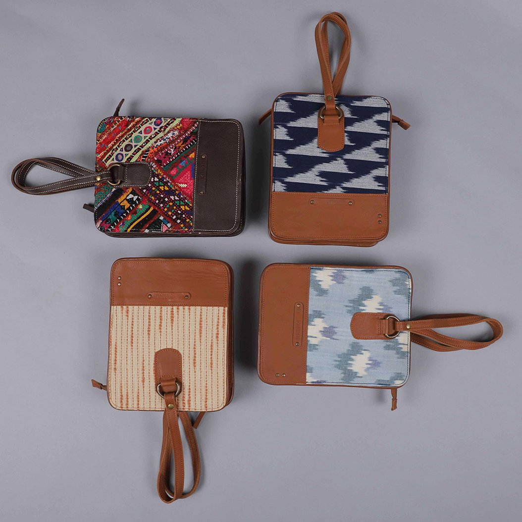 Beige Cotton Handcrafted Trouvaille Wristlet