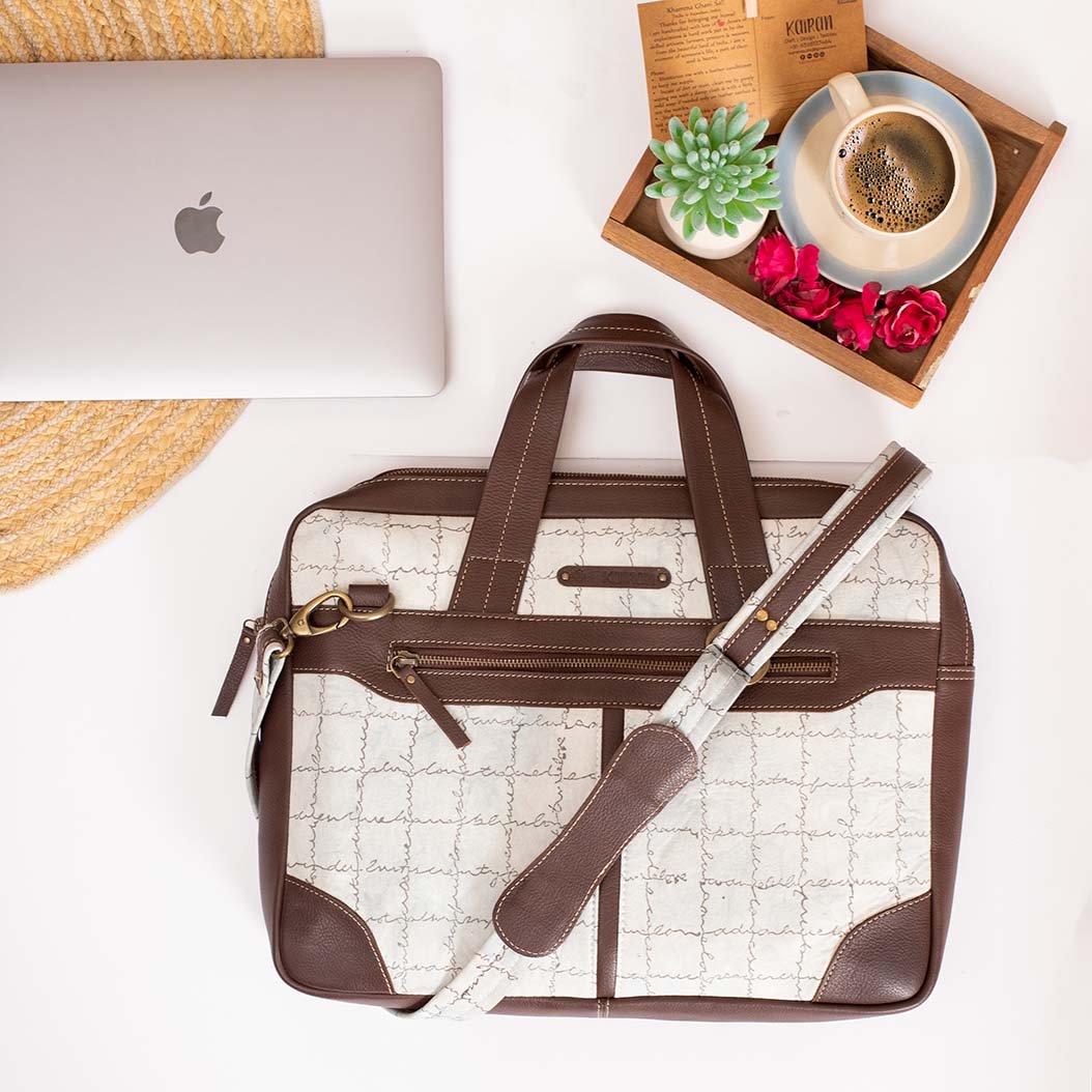Grey-White Handcrafted-Studio Laptop Bag